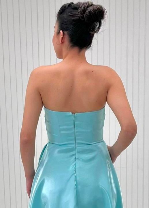 Mint Eteği Göğsü Drapeli Taşlı Midi Boy Elbise