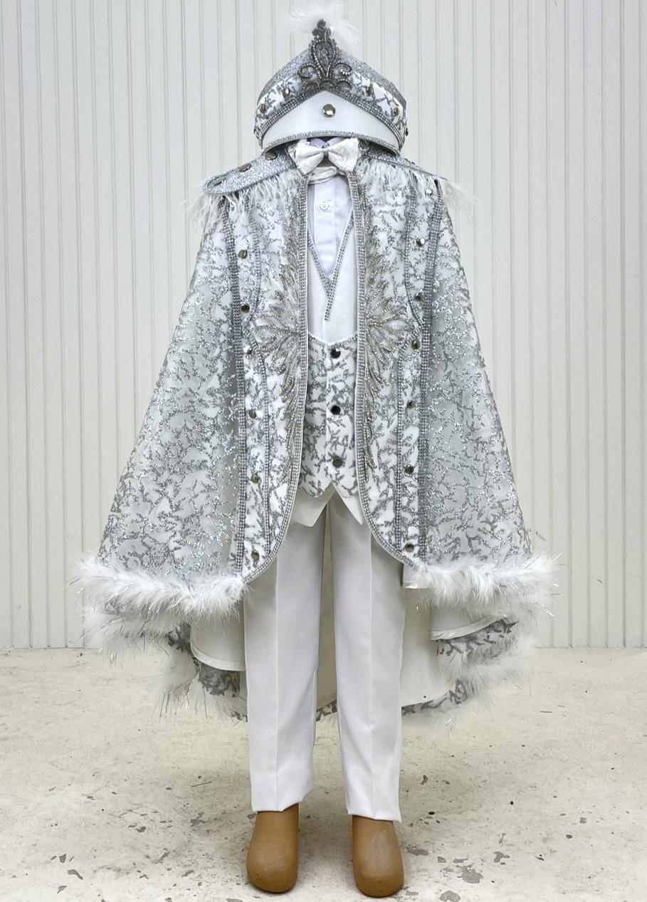 Omzu Otrişli Balık Abiye Beyaz Gümüş Pelerin Damatlık Kombin Set 63