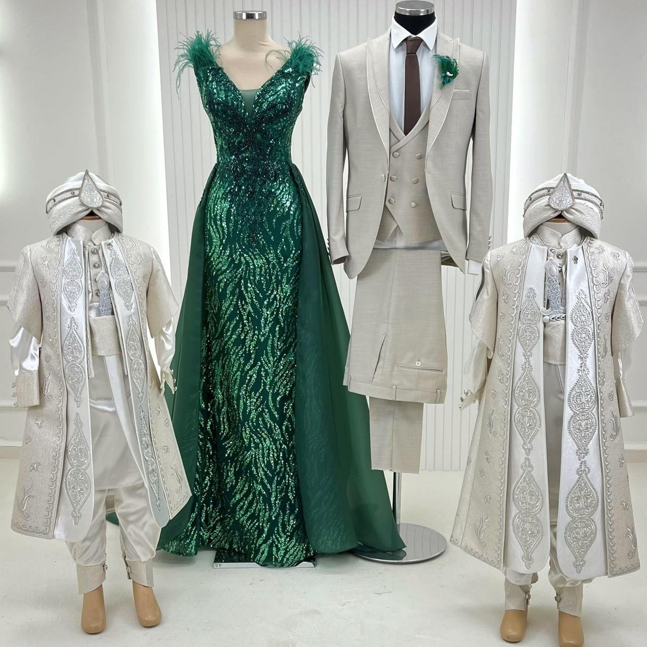 Omzu Otrişli Pelerinli Abiye Nakışlı Kaftan Damatlıklı Kombin Set 34