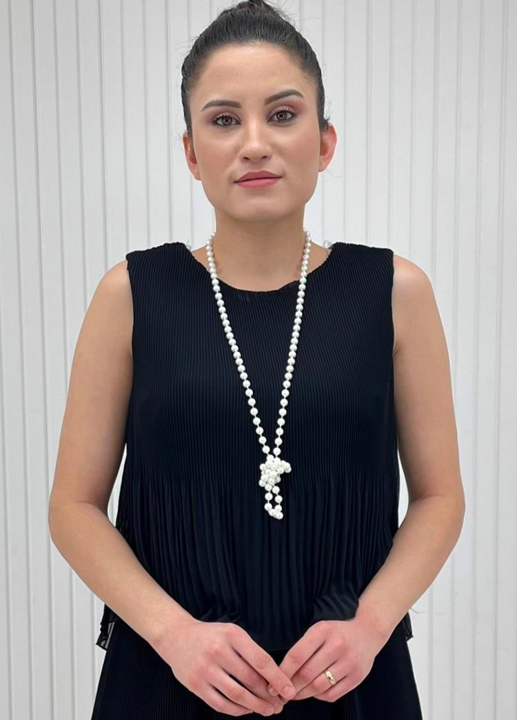 Siyah İncili Ateş Piliseli Katlı Kısa Elbise