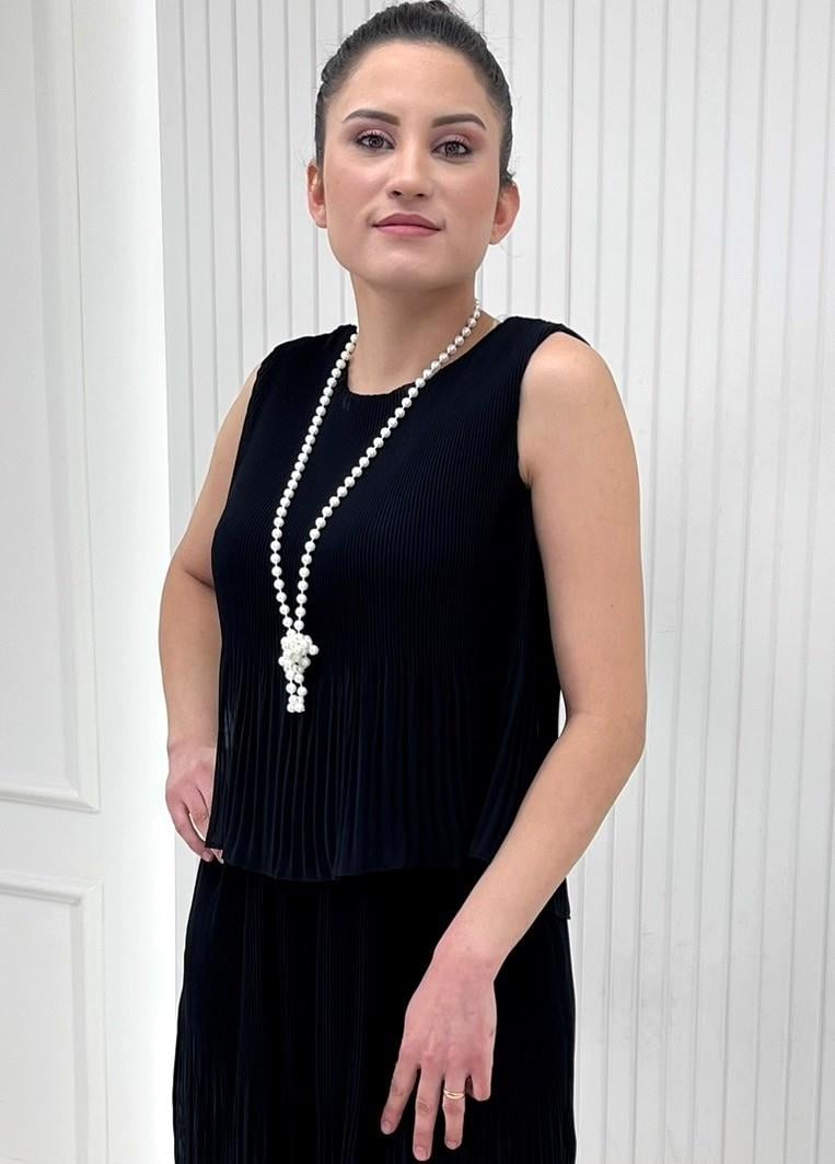 Siyah İncili Ateş Piliseli Katlı Kısa Elbise