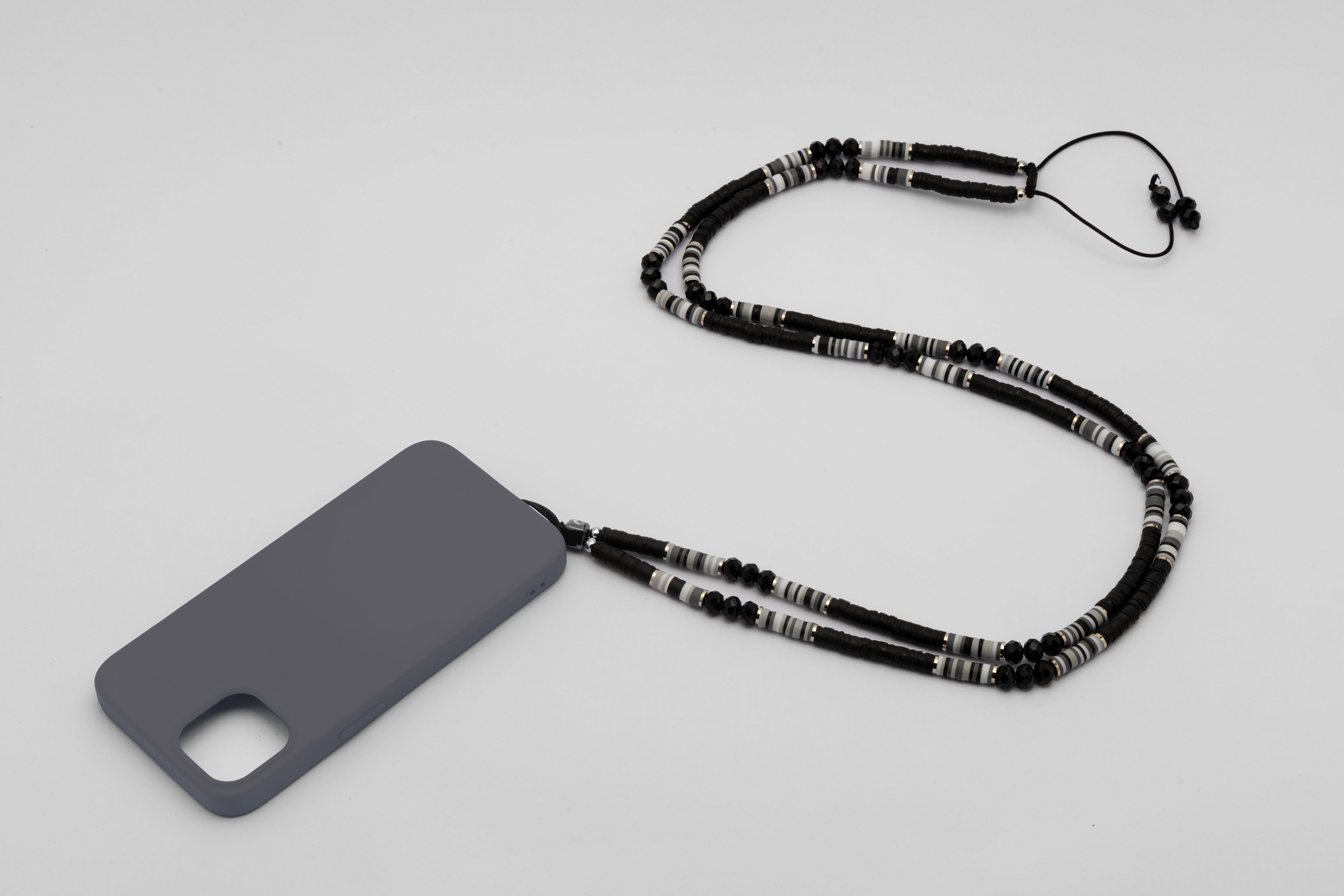 Fimo Boncuk Telefon Askısı Siyah Gri