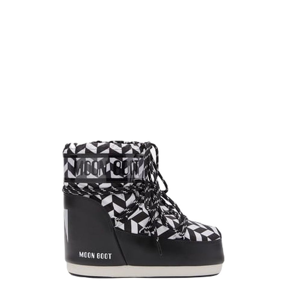 Moon Boot Icon Low Optical Black/White Kadın Kısa Kar Botu
