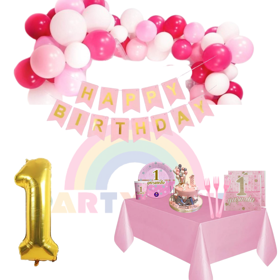 1 yaş pembe çocuk parti set