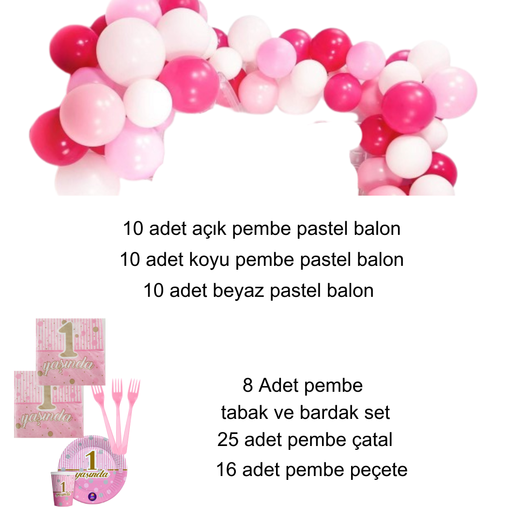 1 yaş pembe çocuk parti set