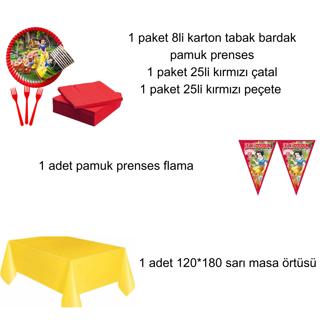 Pamuk Prenses temalı parti seti