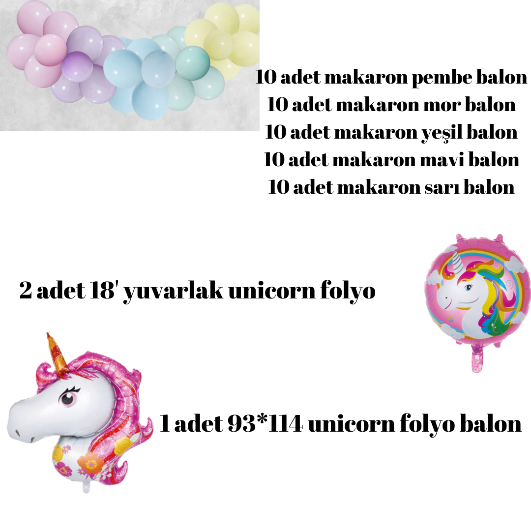 Unicorn temalı doğum günü set