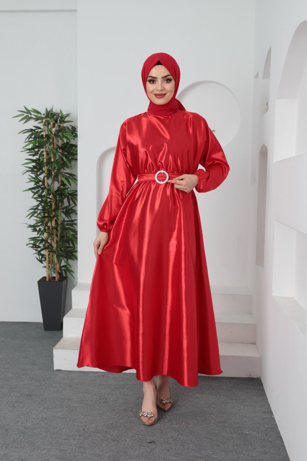 Alya Tesettür Özel Gün Elbise Kırmızı