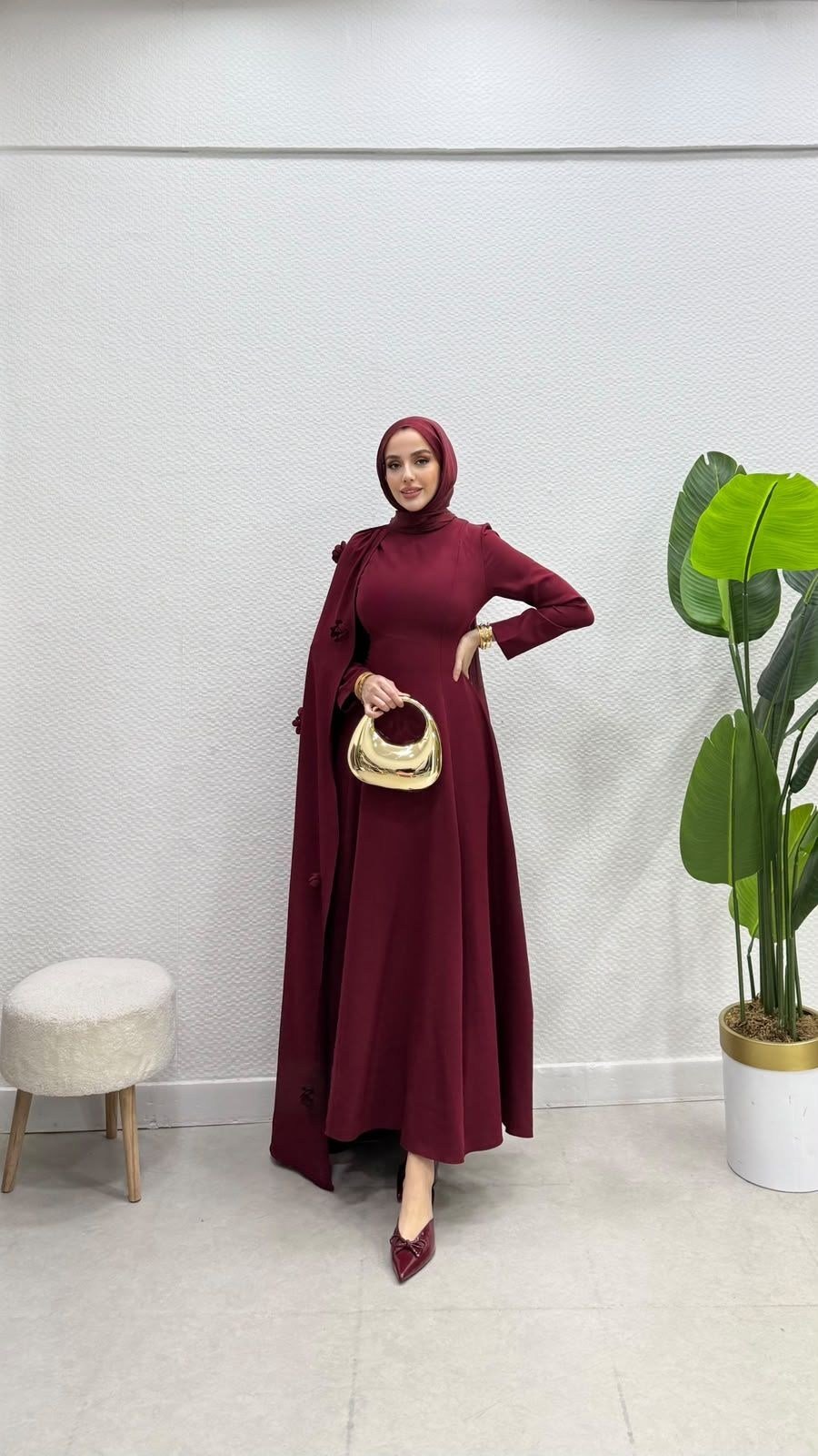 Gül Elbise Kuyruklu Bordo 