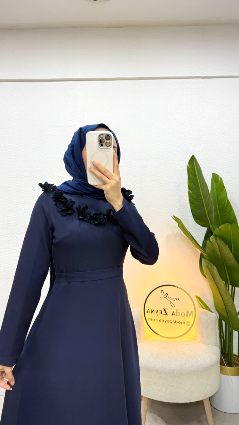 Gül Elbise Lacivert