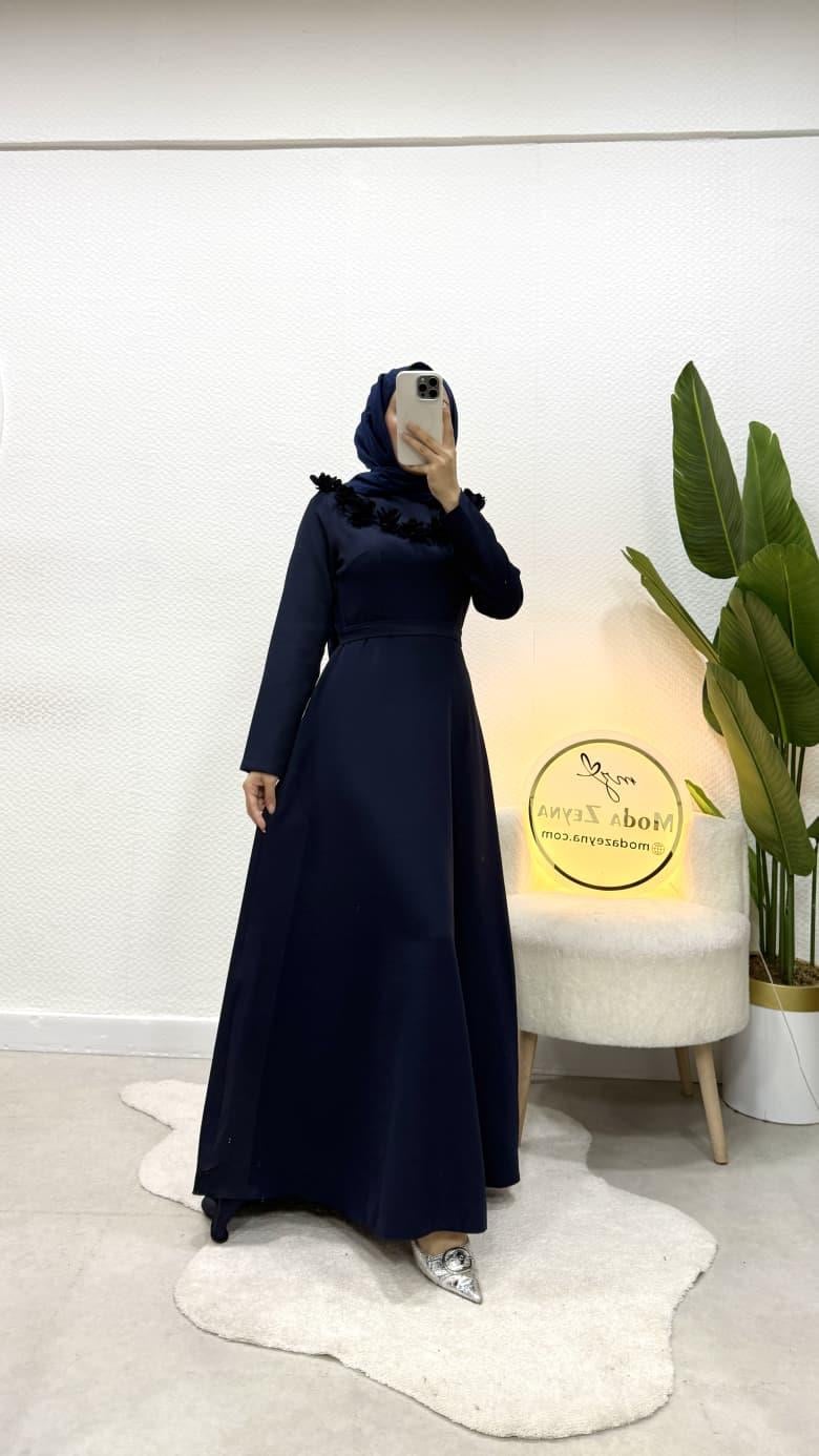 Gül Elbise Lacivert