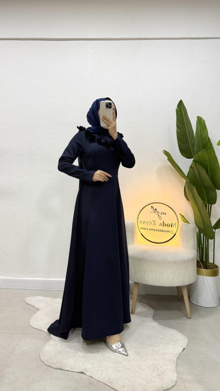 Gül Elbise Lacivert