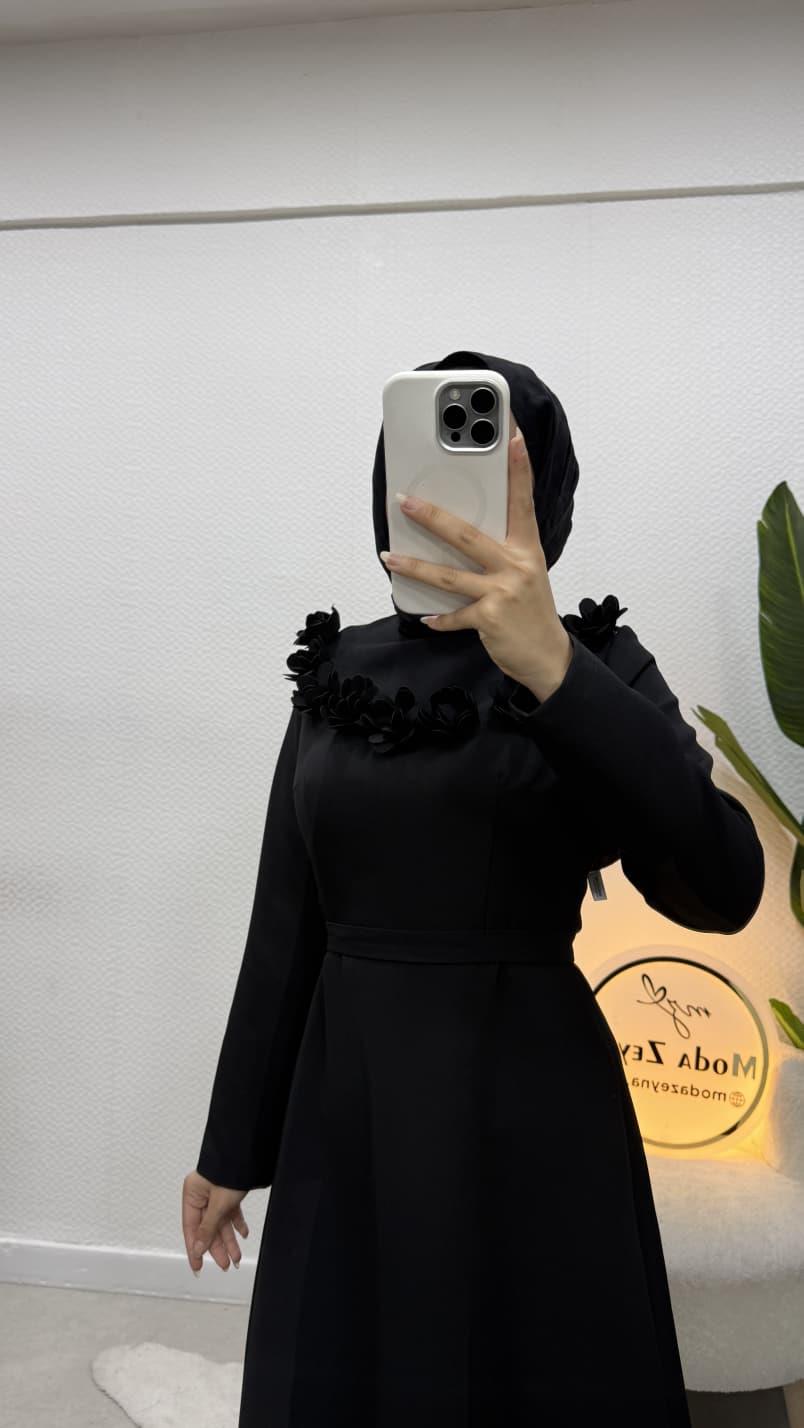 Gül Elbise Siyah