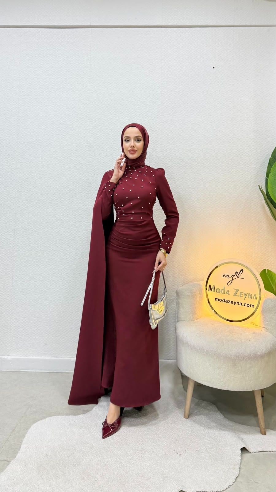 Perla Elbise Bordo