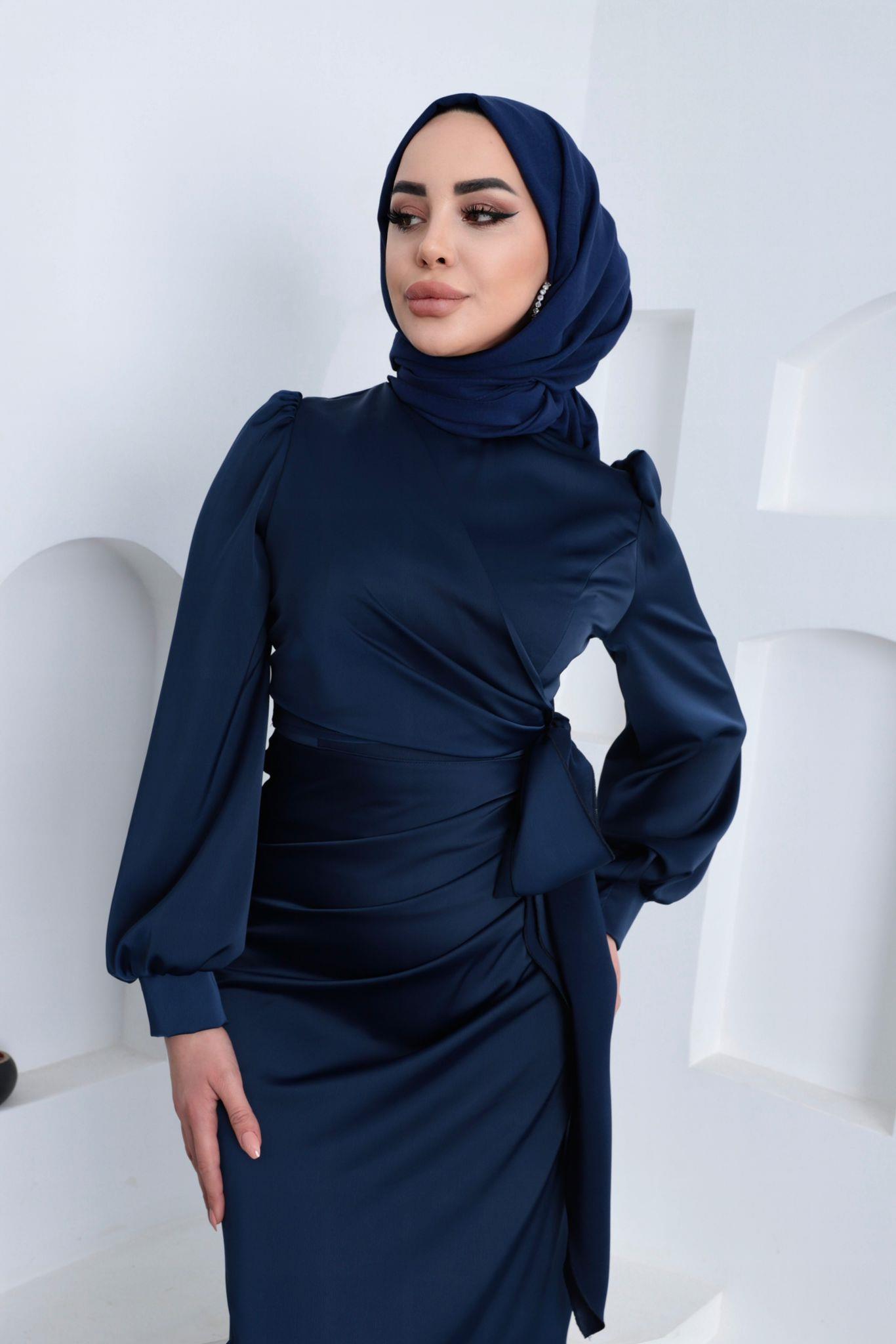 Yandan Bağlamalı Saten Lacivert