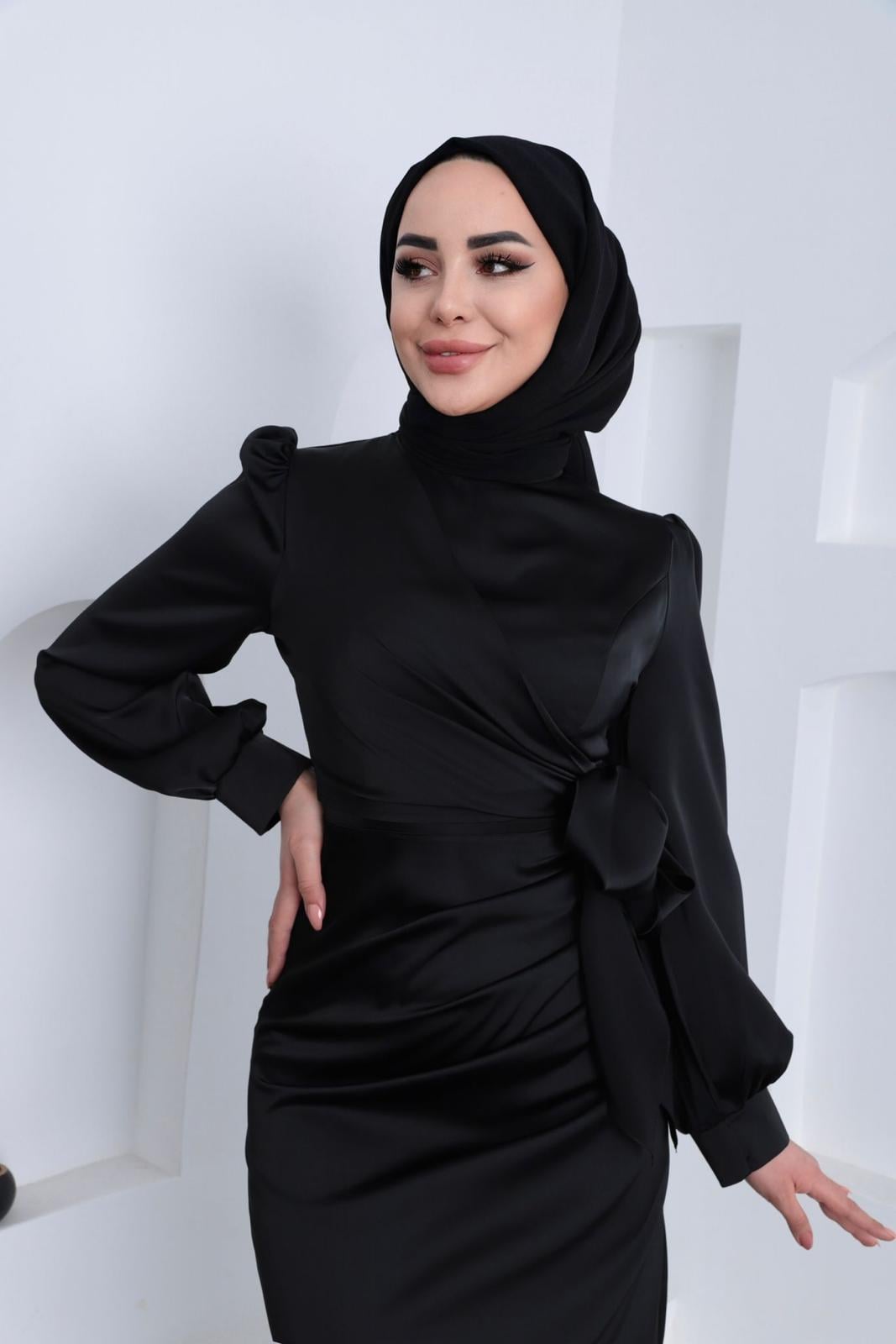 Yandan Bağlamalı Saten Siyah
