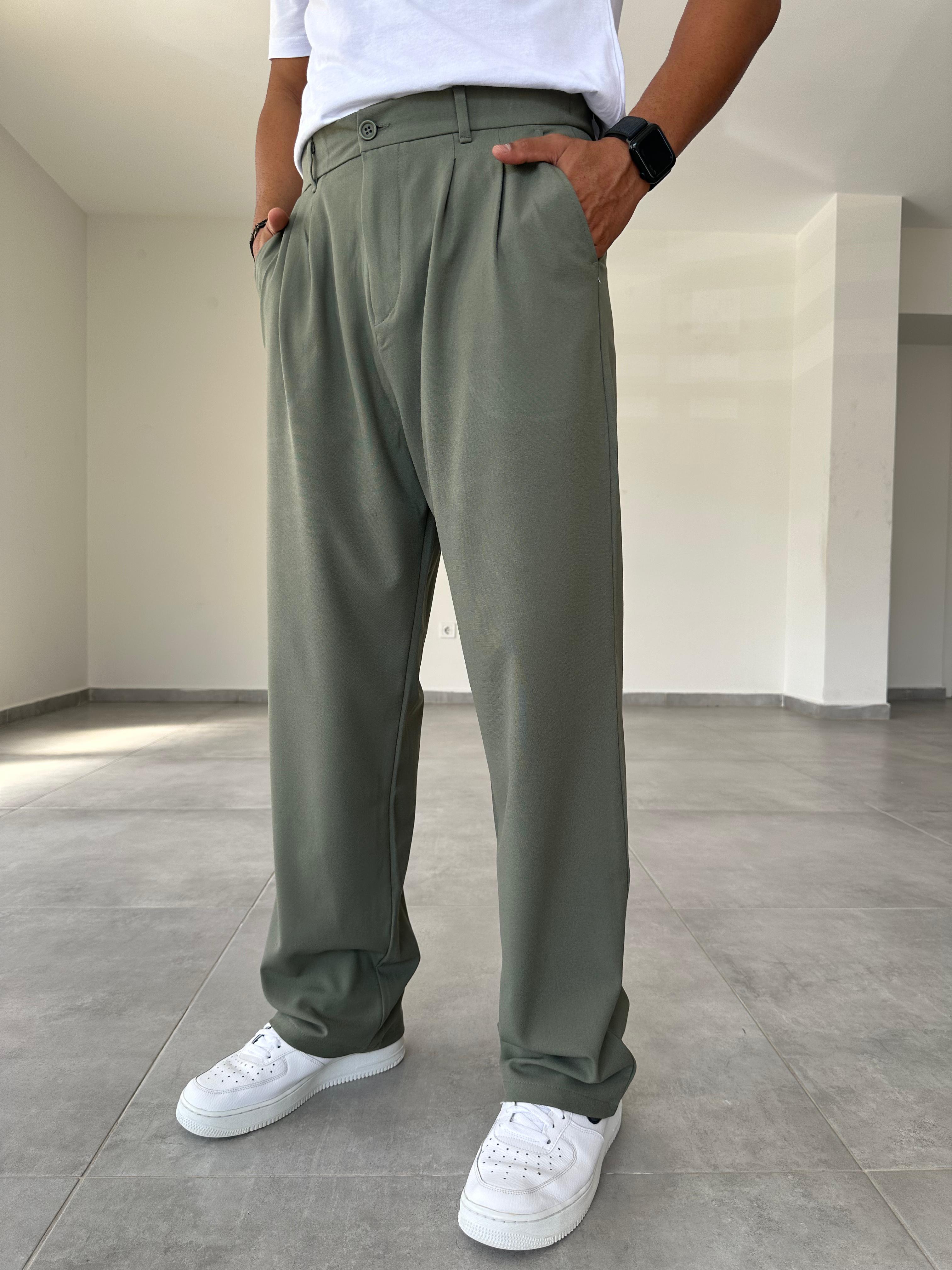 Açık Yeşil Basic Baggy Kumaş Pantolon