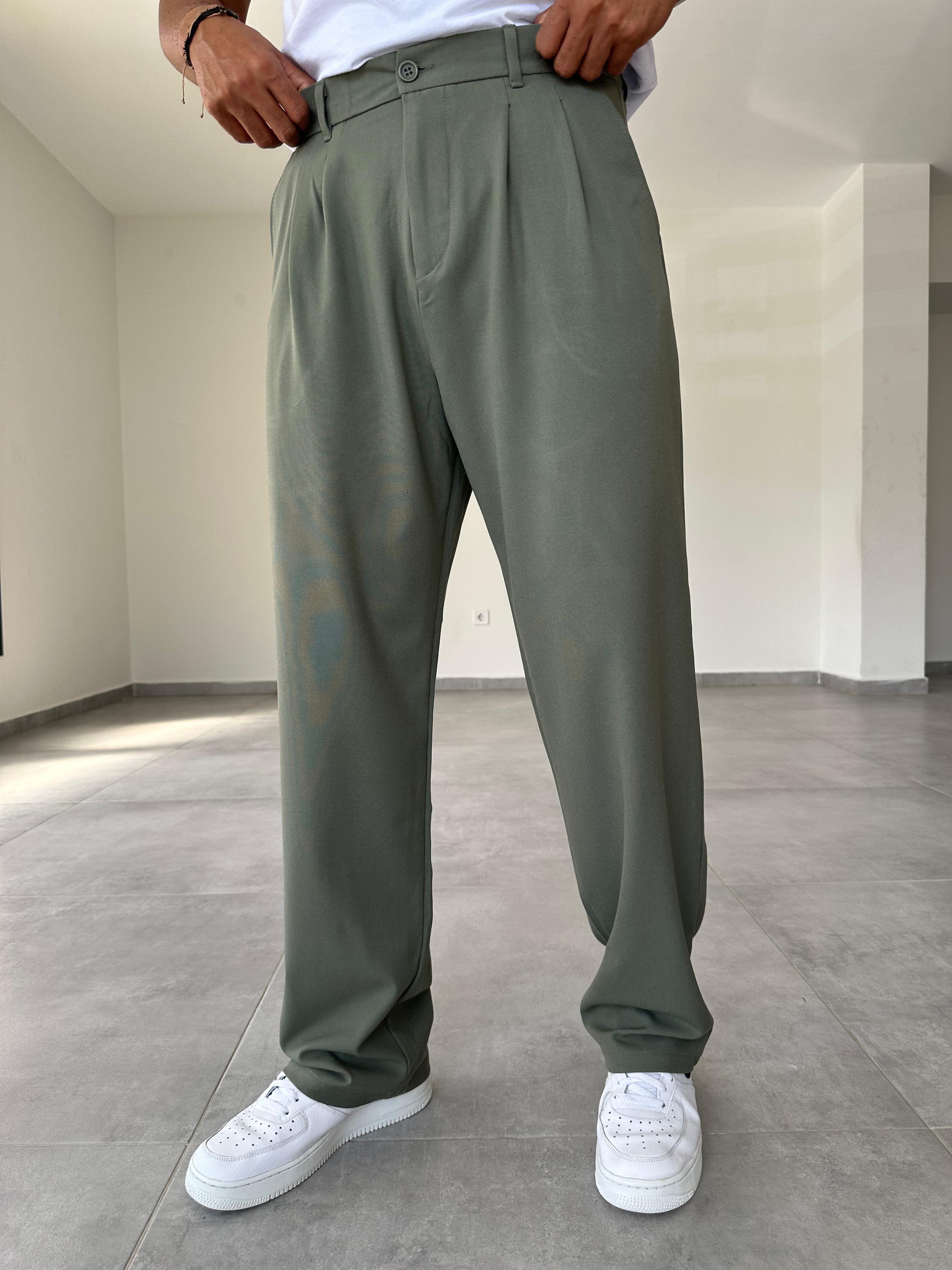Açık Yeşil Basic Baggy Kumaş Pantolon