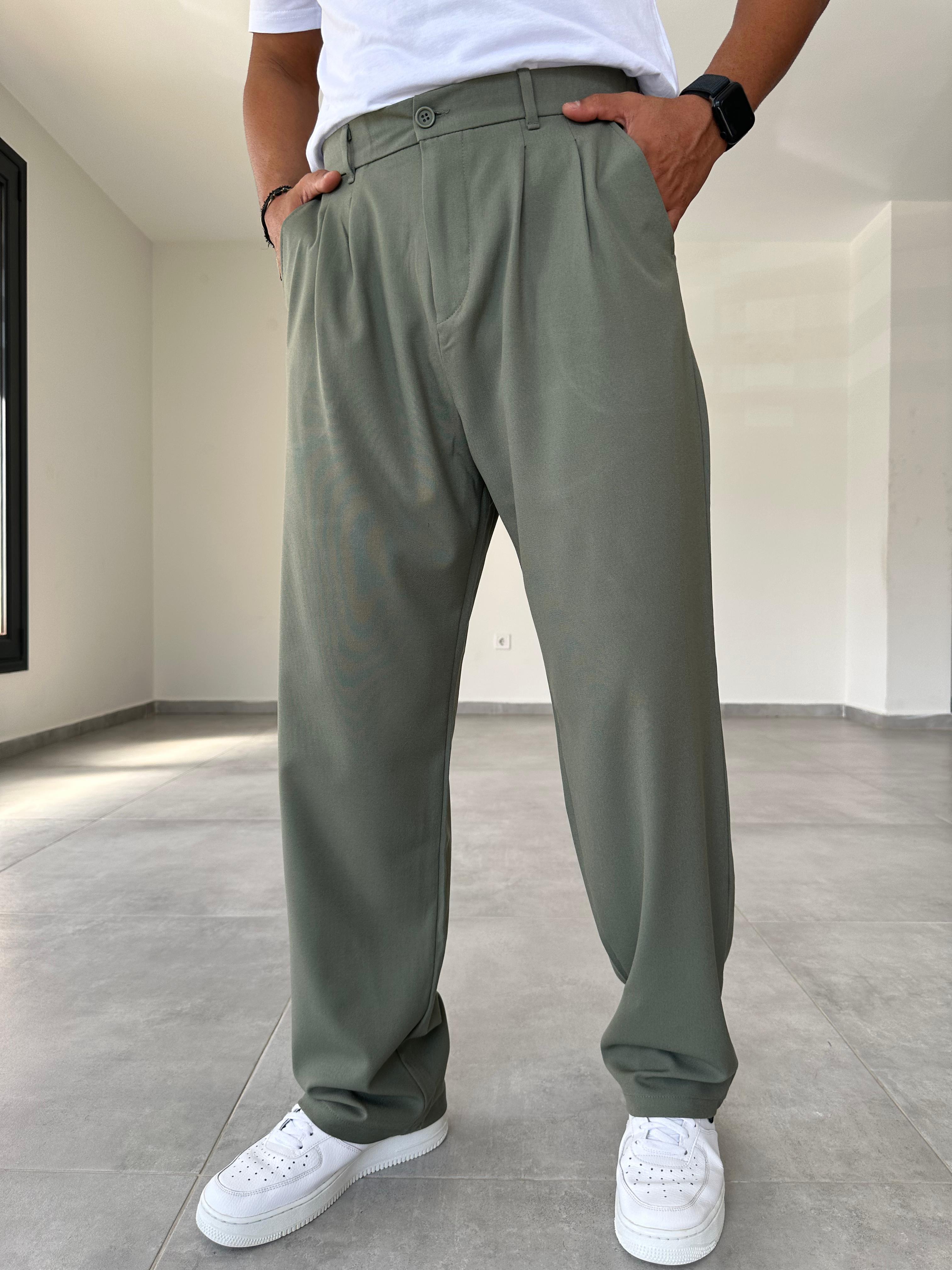 Açık Yeşil Basic Baggy Kumaş Pantolon