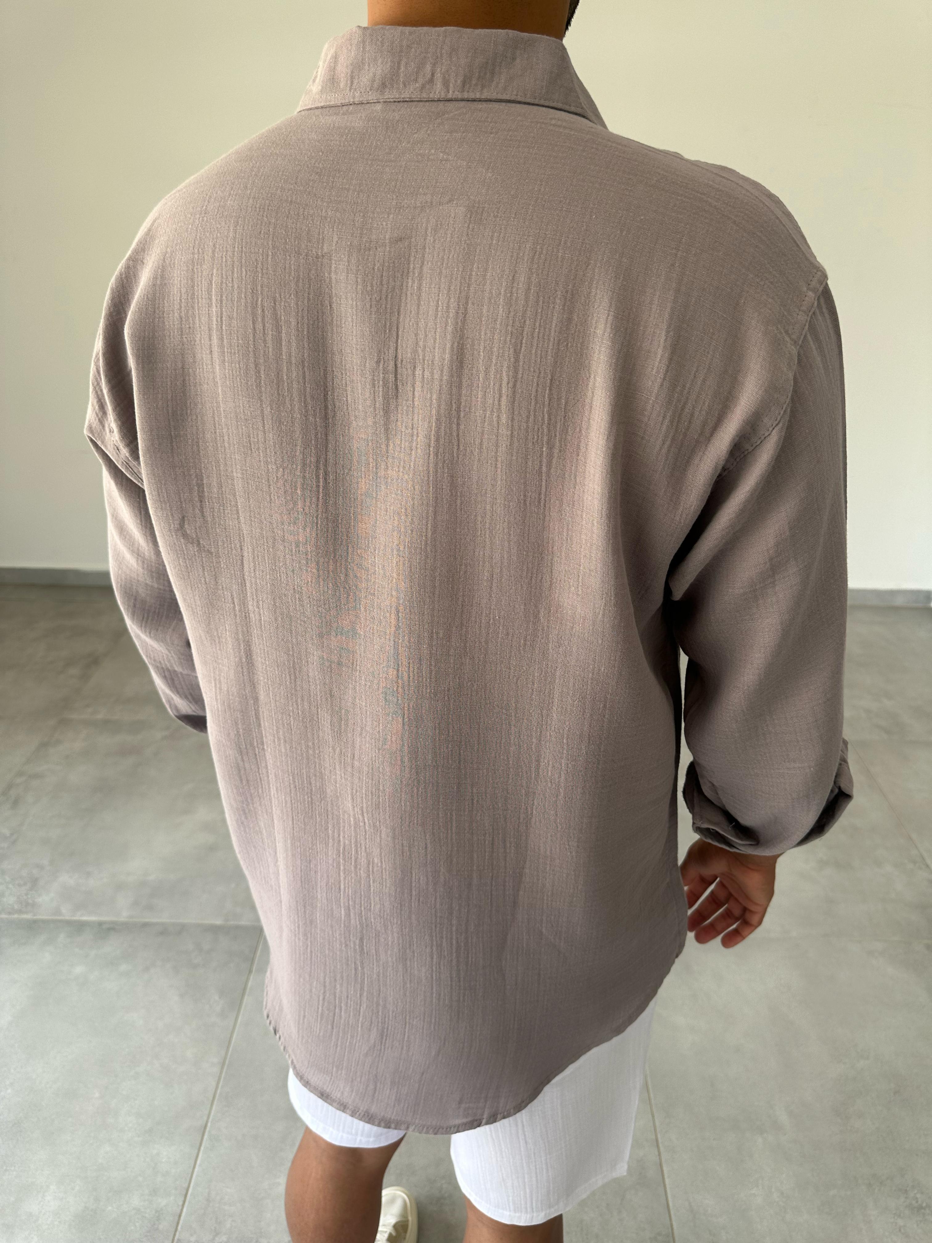 Antrasit Renk Oversize Kesim Müslin Basic Keten Gömlek