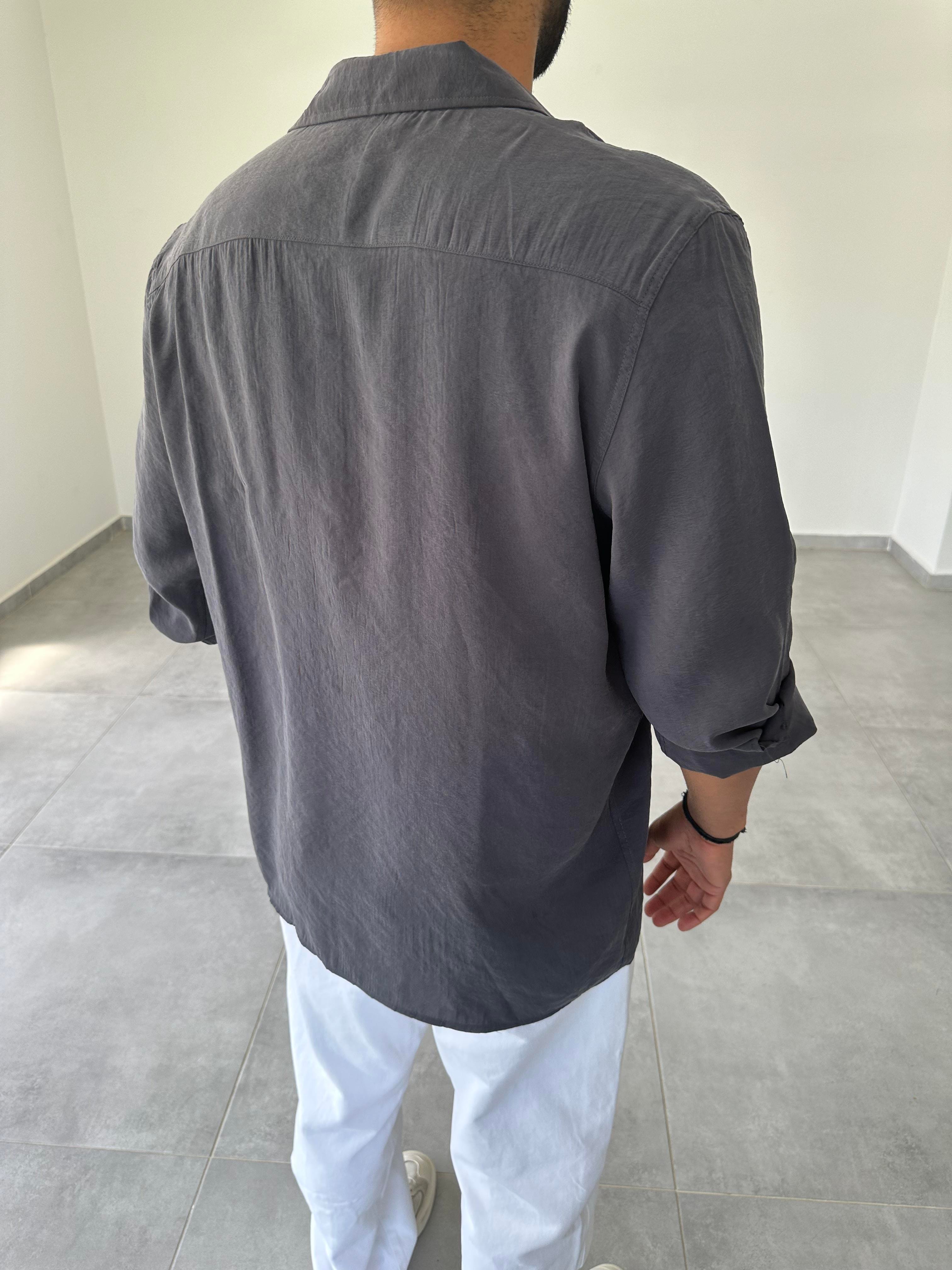 Antrasit Renk Tensel Kumaş Oversize Kesim Gömlek