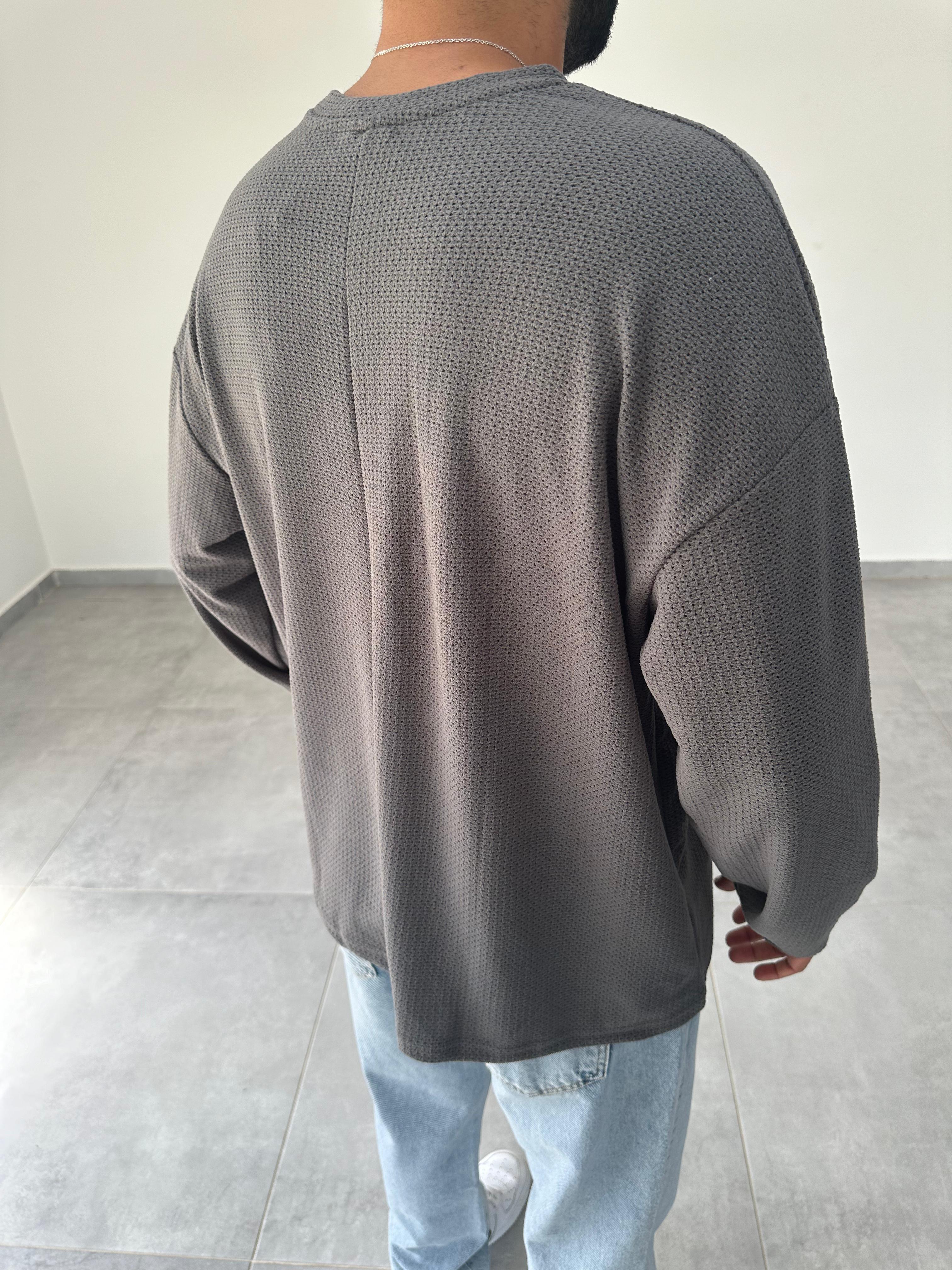 Füme Renk Cep Detaylı Oversize Sweatshirt