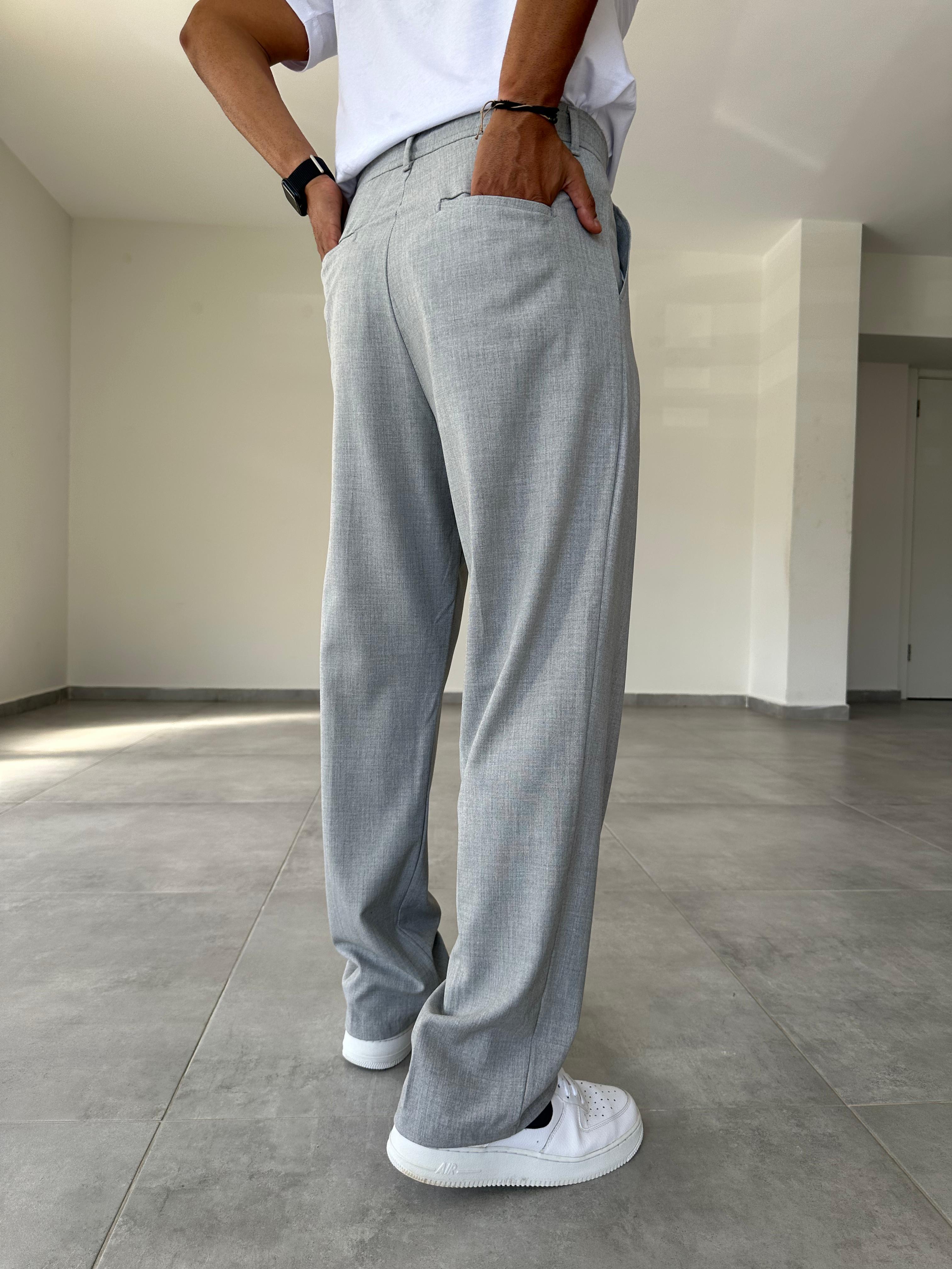 Gri Renk Basic Baggy Kumaş Pantolon