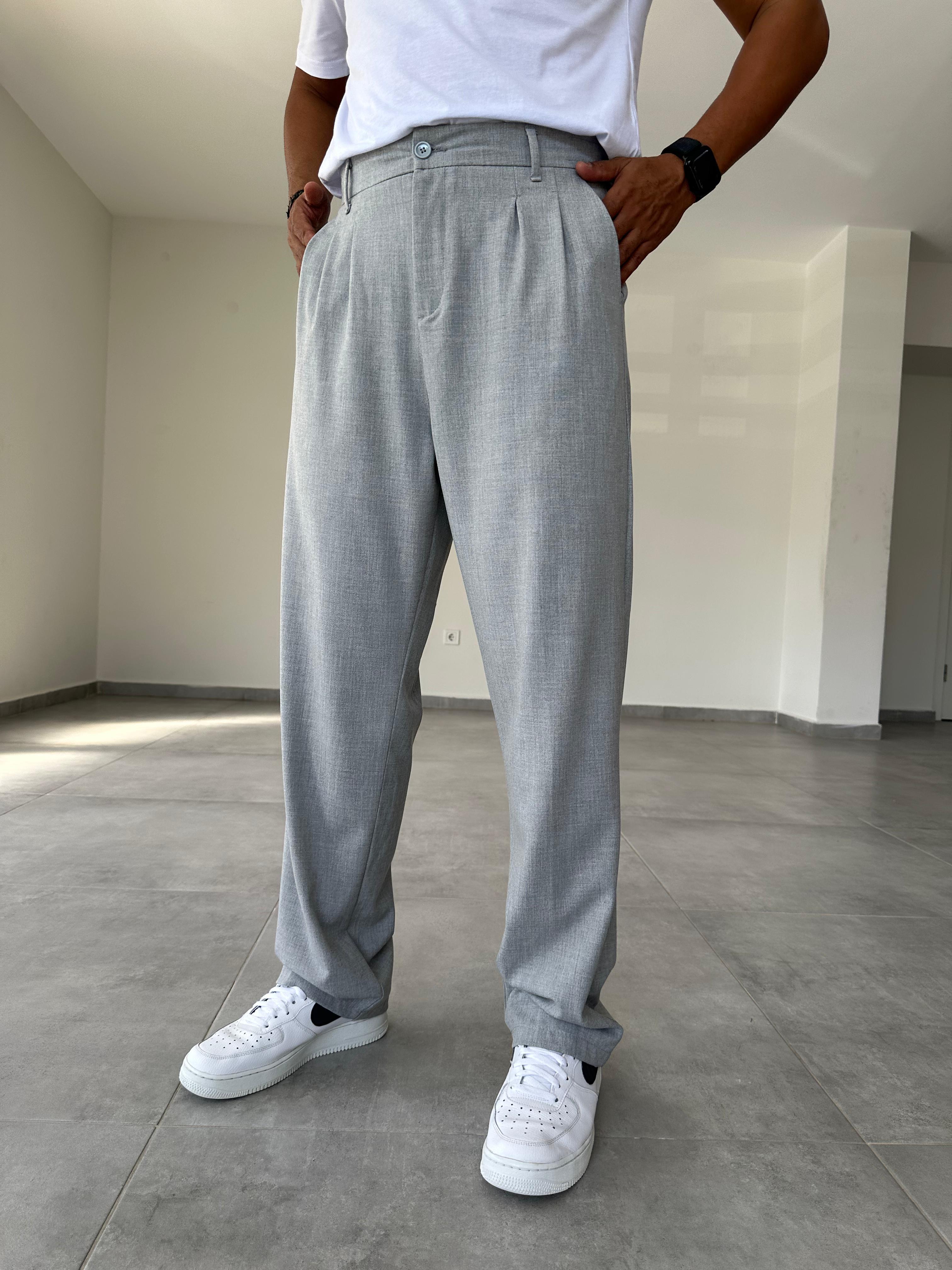 Gri Renk Basic Baggy Kumaş Pantolon