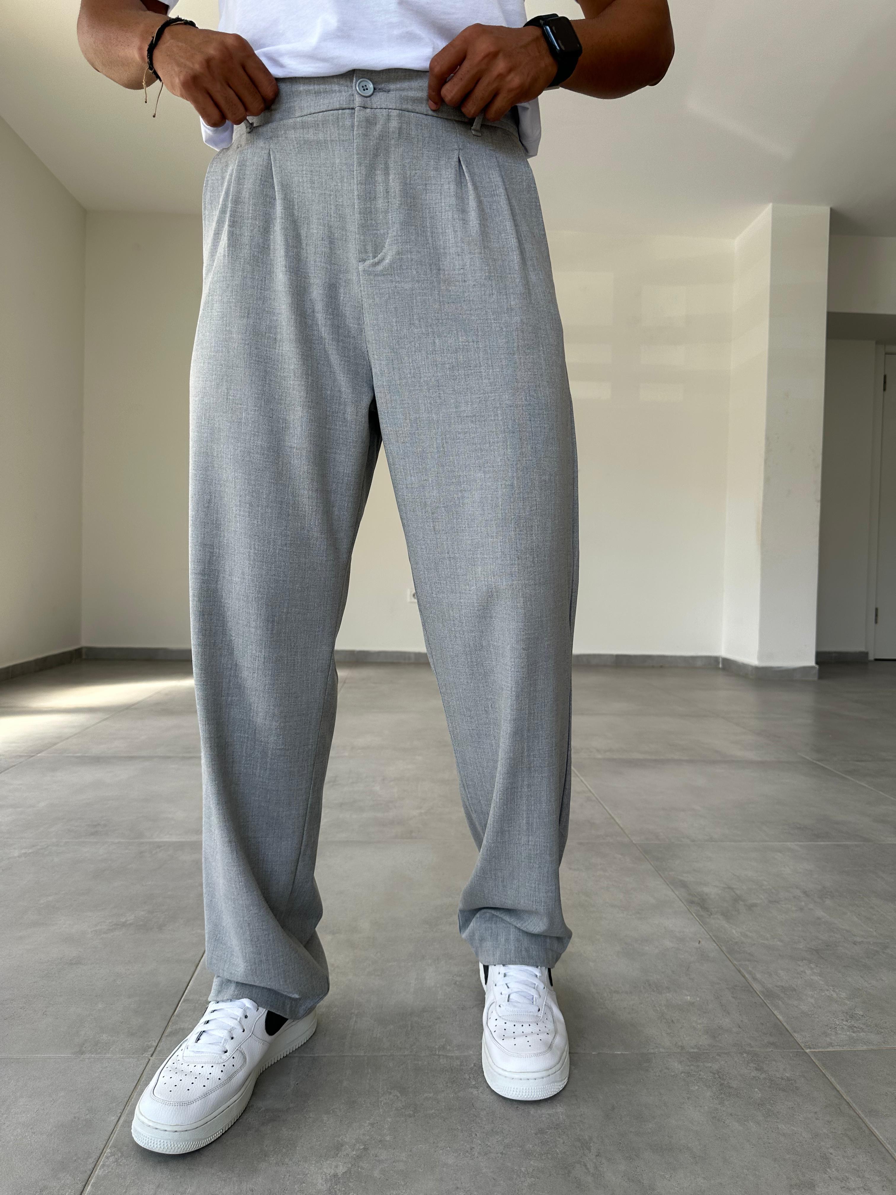 Gri Renk Basic Baggy Kumaş Pantolon