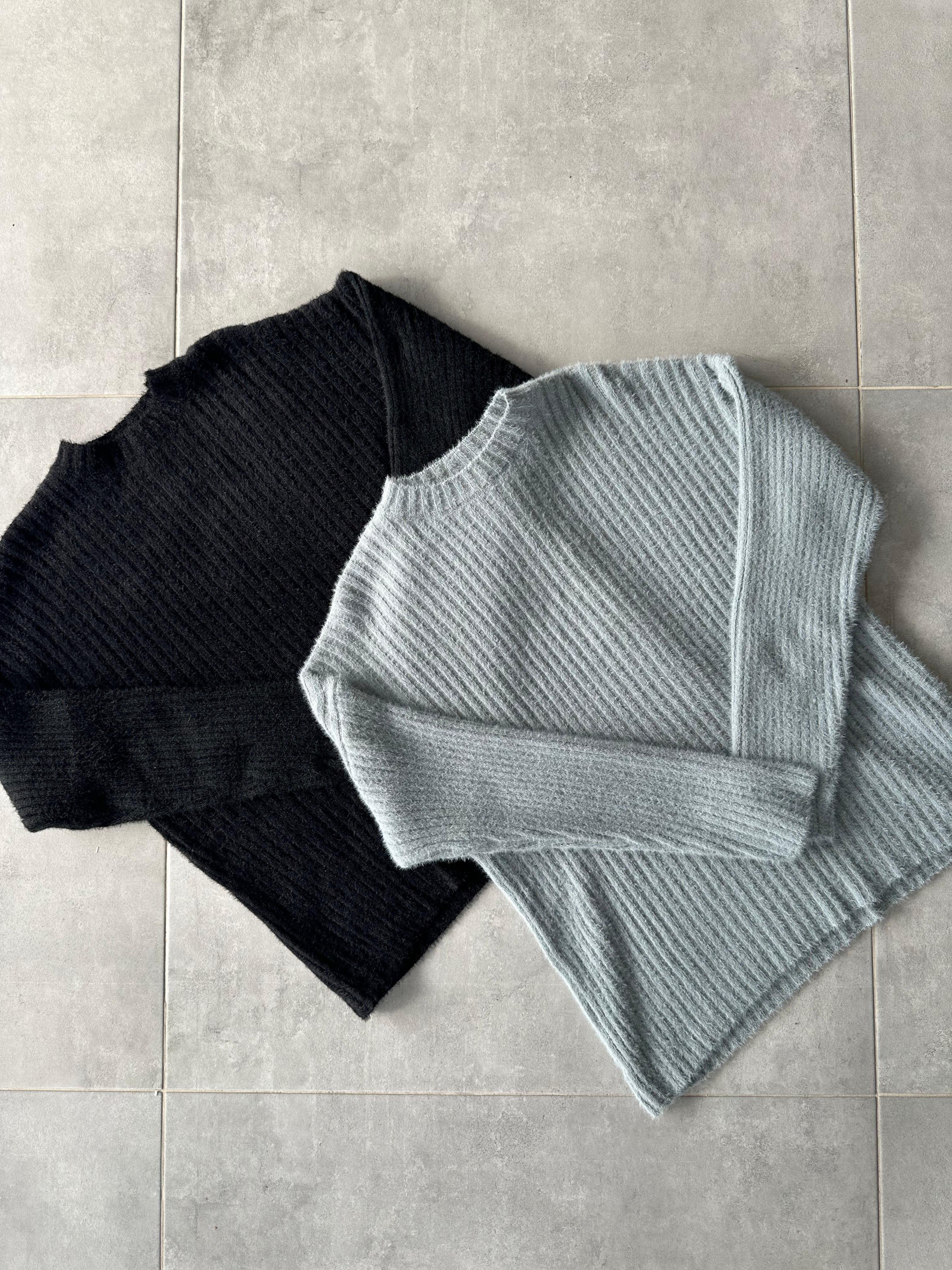 Gri Renk Fitilli Bisiklet Yaka Oversize Kazak