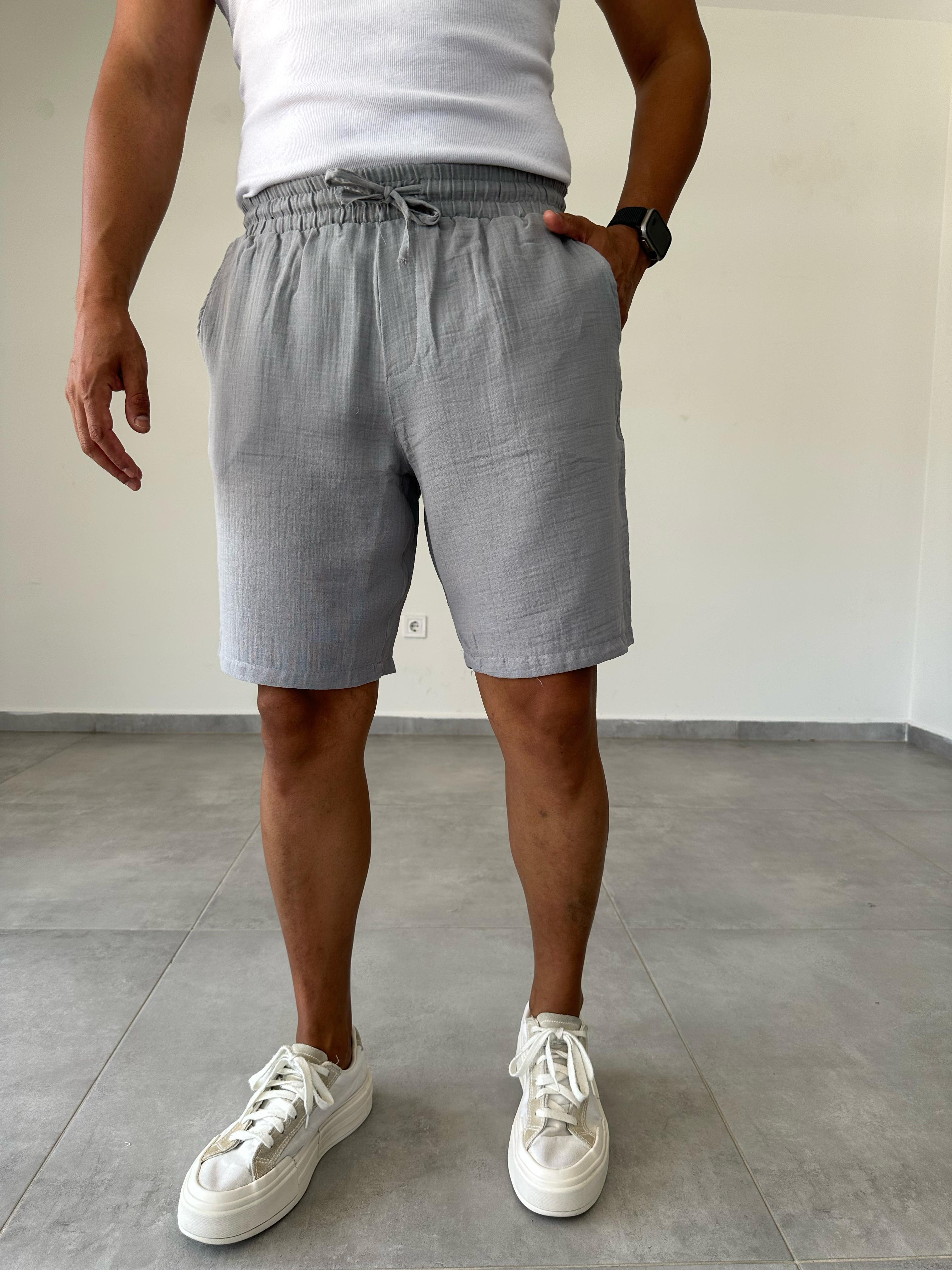 Gri Renk Müslin Kumaş Relax Fit Basic Şort