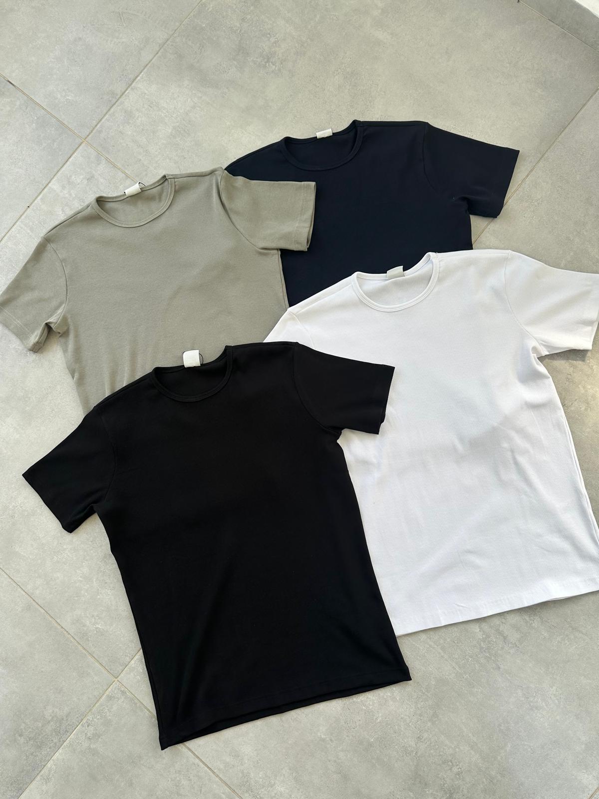 Haki Yeşili Renk Fitilli Basic T-Shirt