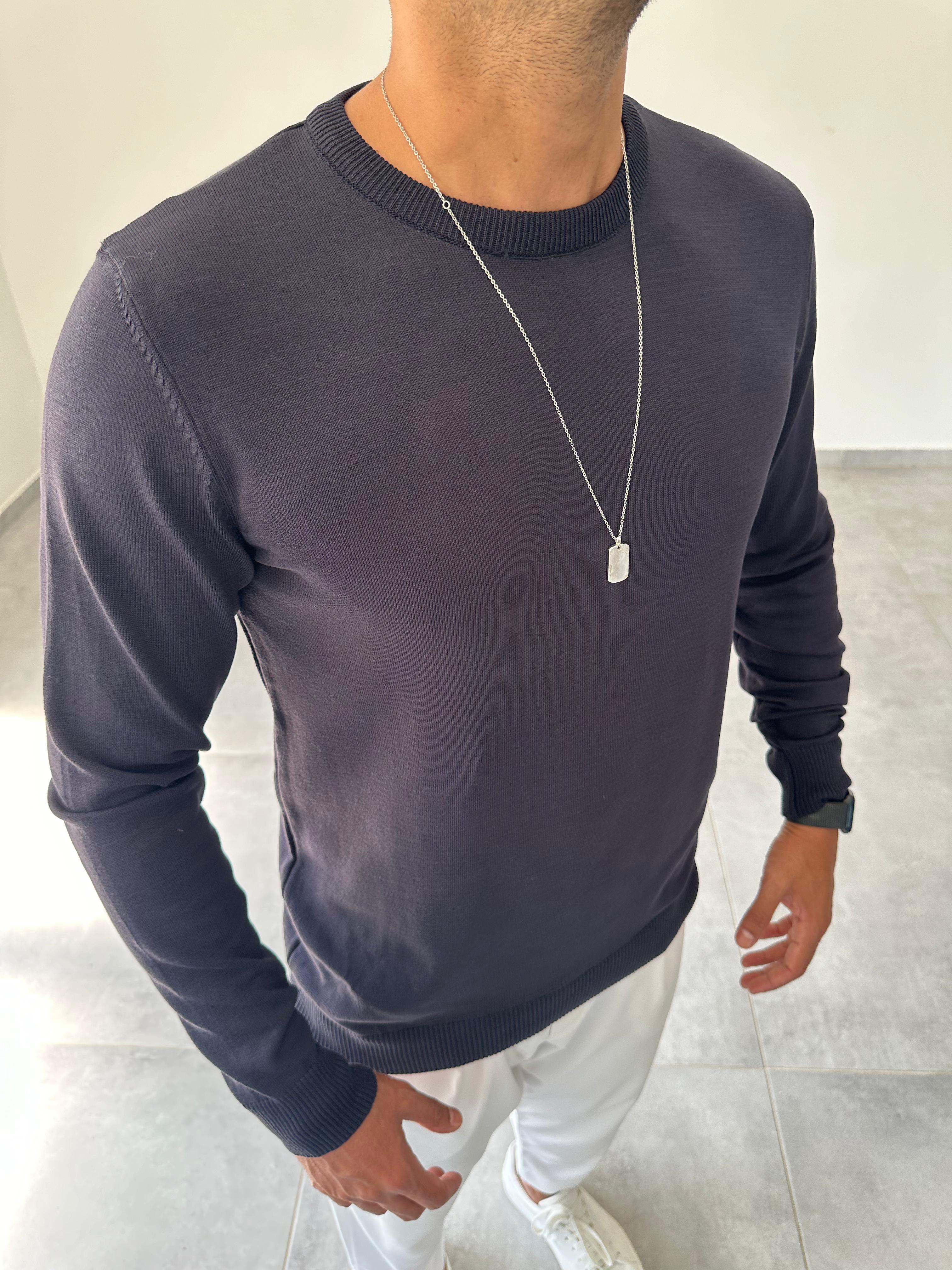 Lacivert Renk Örme Triko Basic Sweatshirt