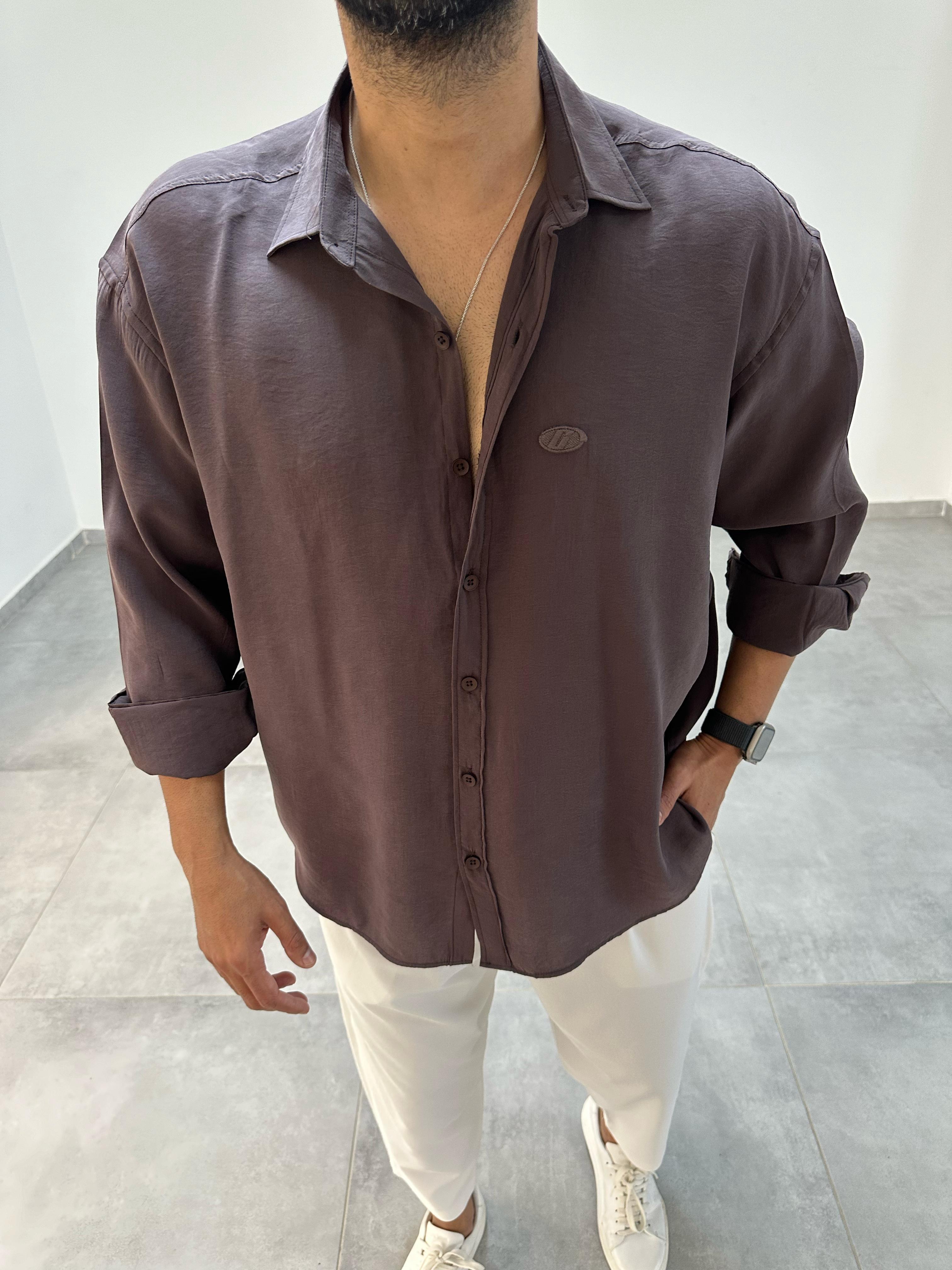 Modal Kumaş Kahve Renk Oversize Gömlek