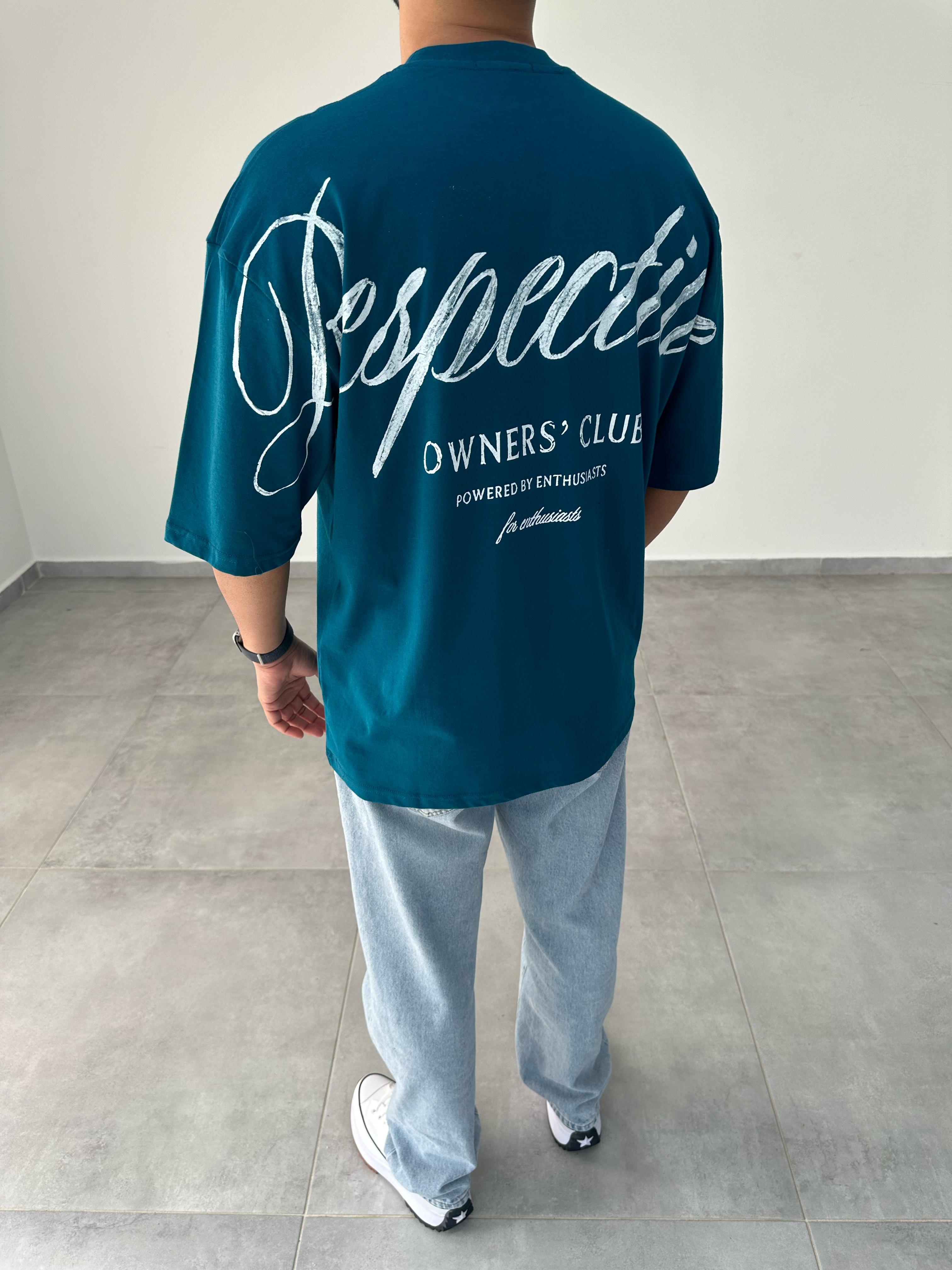Petrol Renk Respective Baskılı Oversize T-Shirt