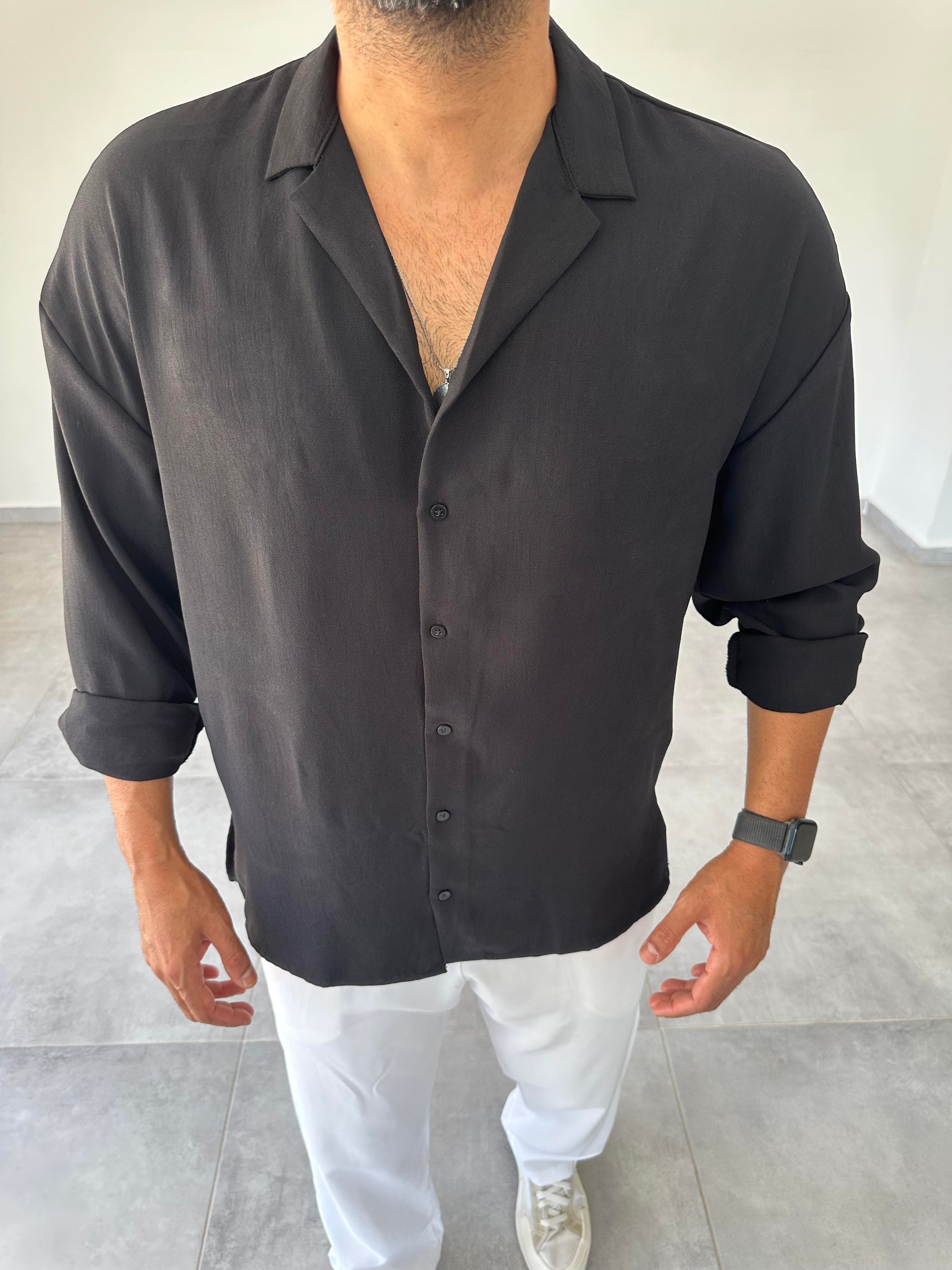Siyah Oversize Kesim Ayrobin Kumaş Gömlek