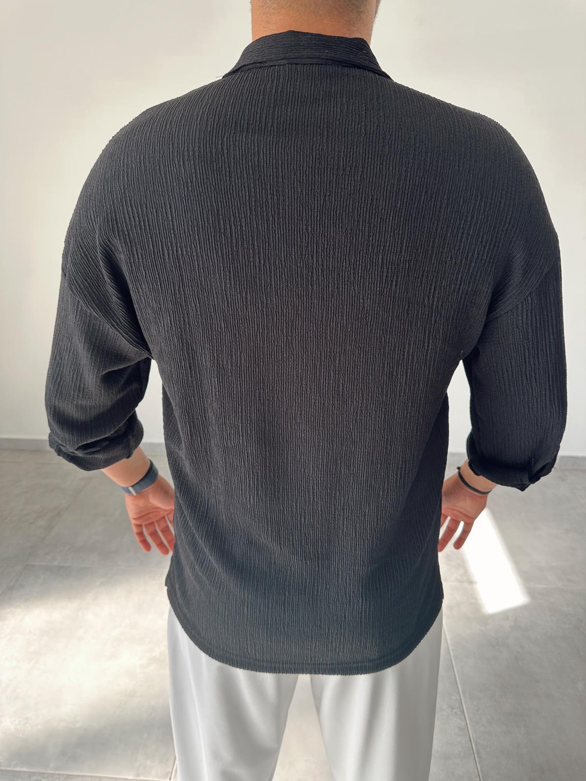 Siyah Renk  Dokulu Oversize Gömlek