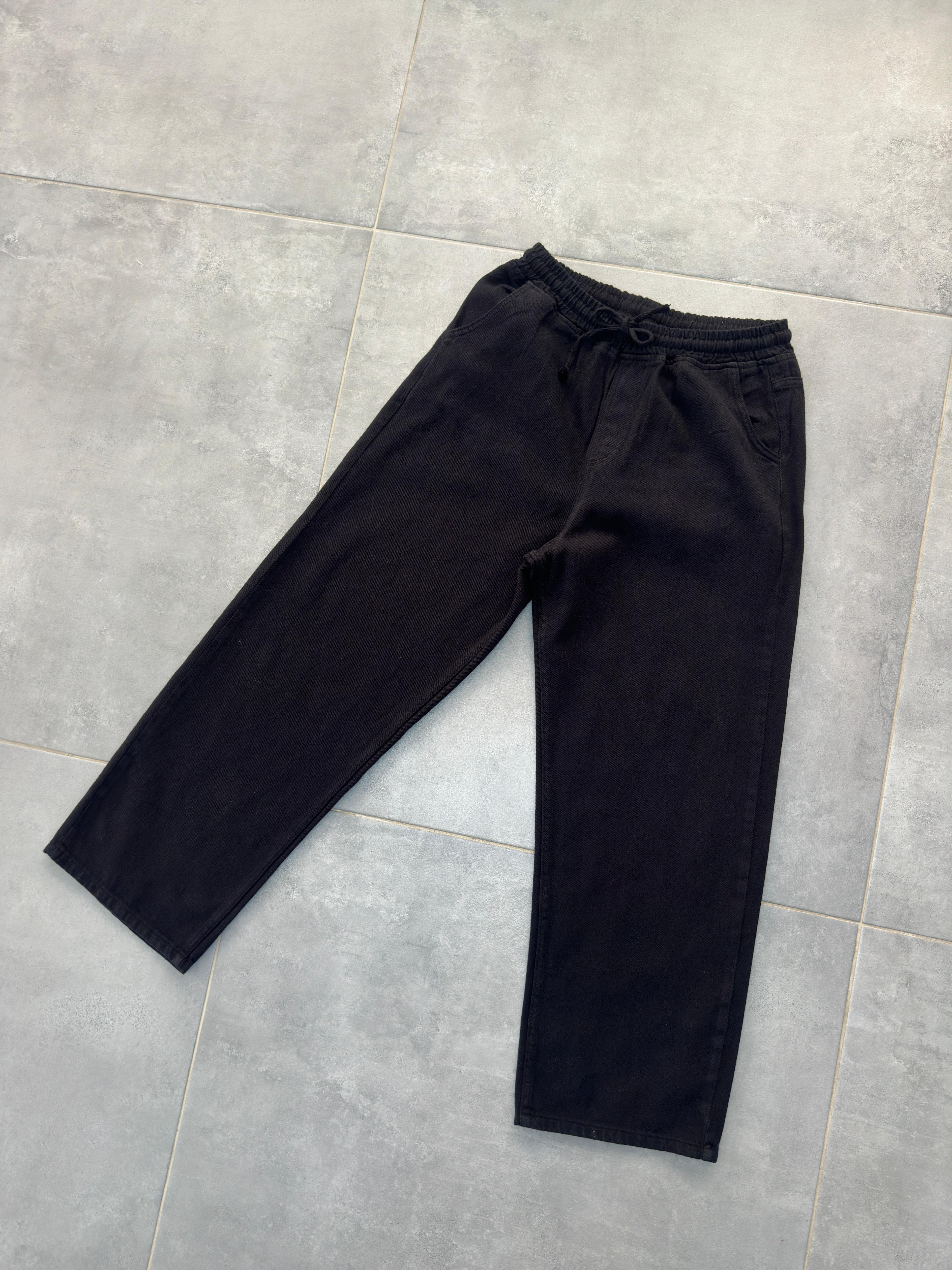 Siyah Renk Gabardin Kumaş Baggy Pantolon