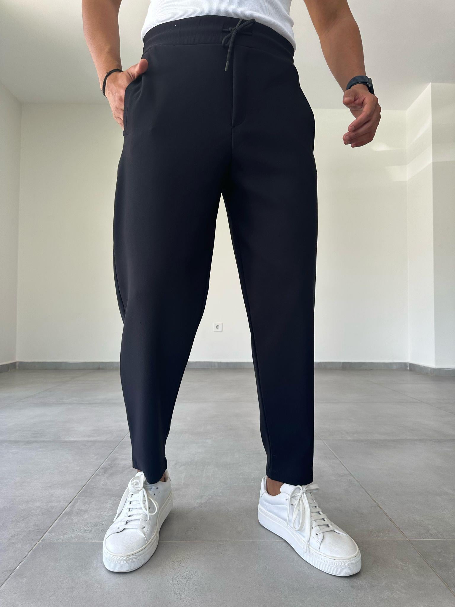Siyah Renk Scuba Kumaş Jogger Pantolon