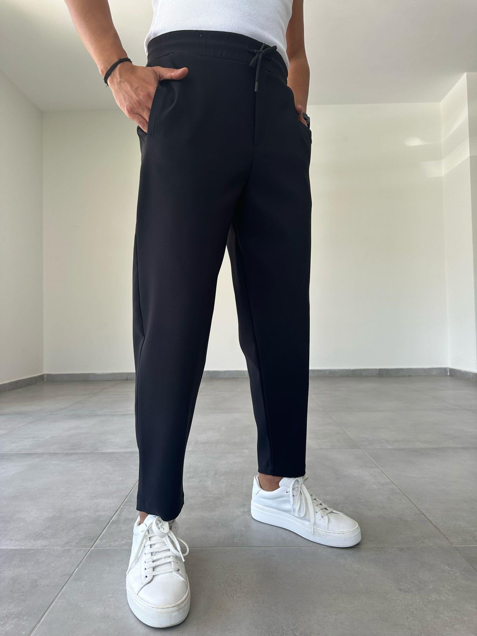 Siyah Renk Scuba Kumaş Jogger Pantolon