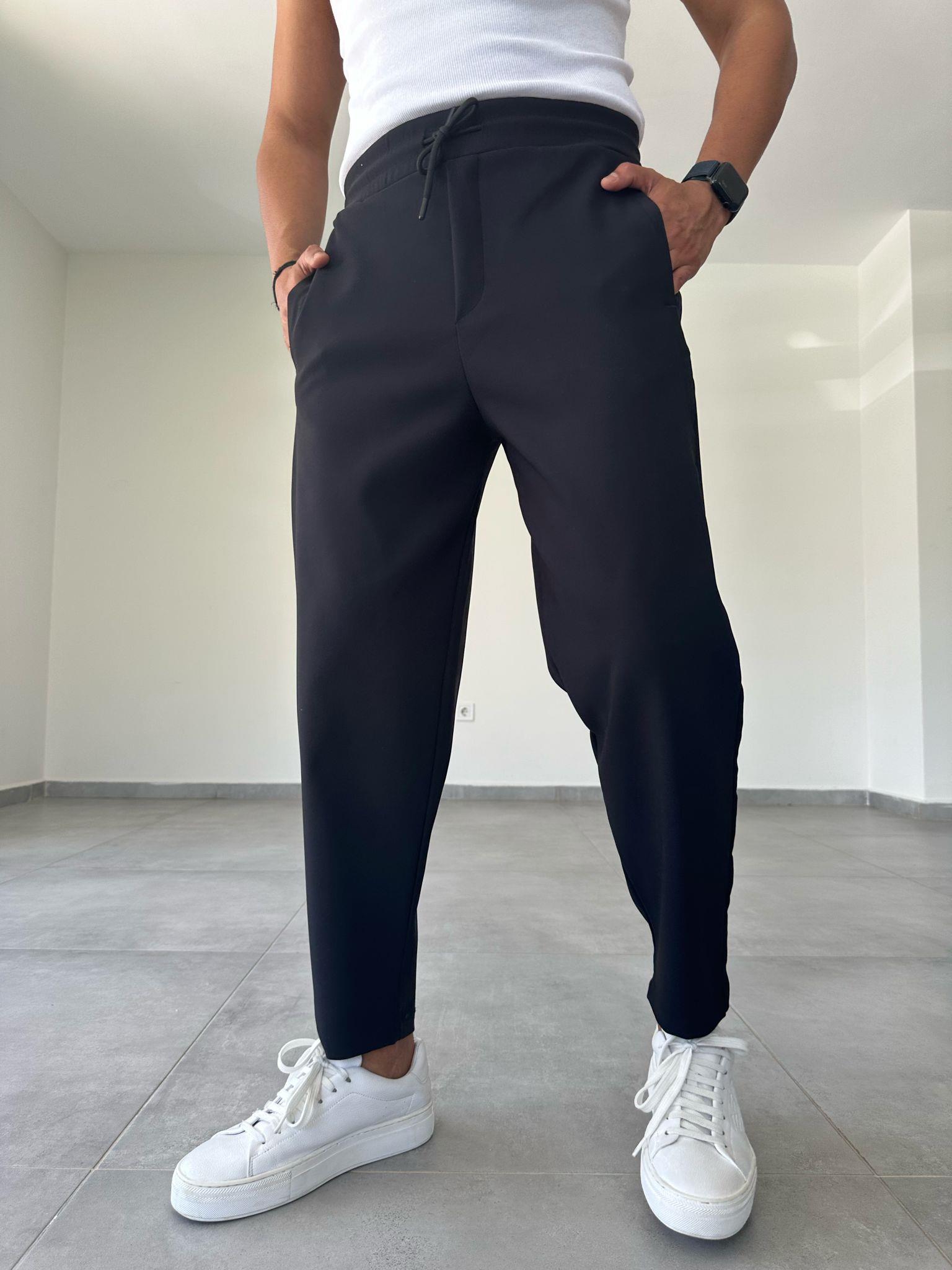 Siyah Renk Scuba Kumaş Jogger Pantolon