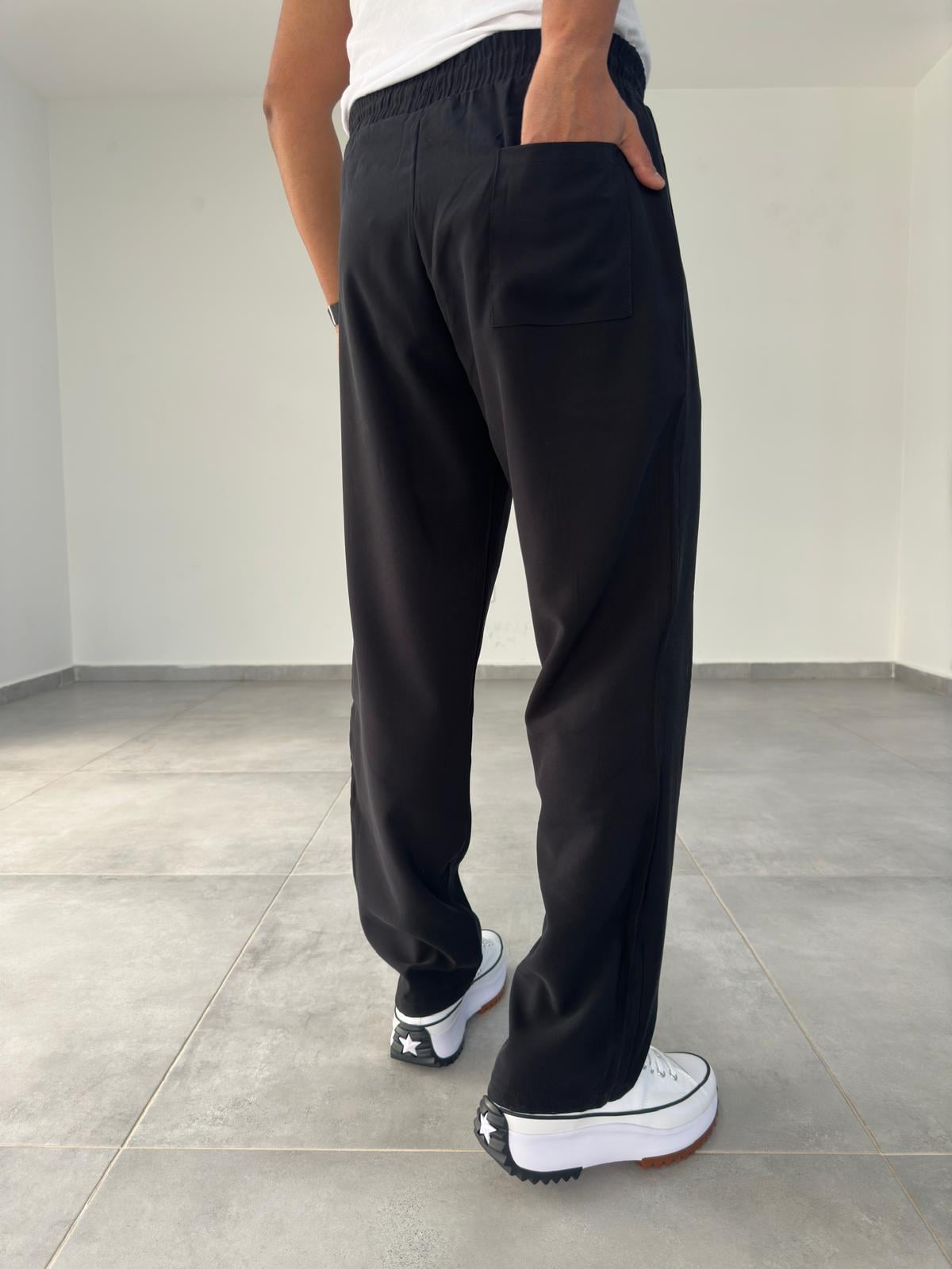Tensel Kumaş Siyah Renk Baggy Pantolon