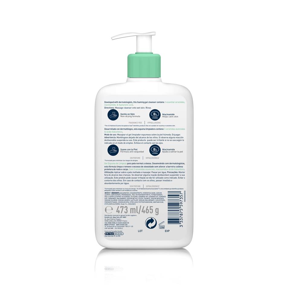 CeraVe Normalden Yağlıya Dönük Ciltler için Köpüren Temizleyici 473 ml