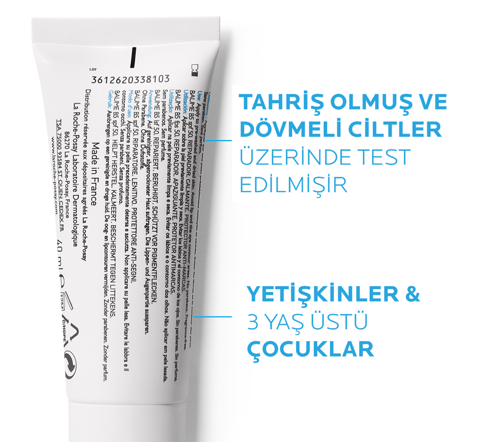 La Roche-Posay Cicaplast Baume B5 SPF50 Tahriş Olmuş Ciltler için Onarıcı Bakım Kremi 40 ml