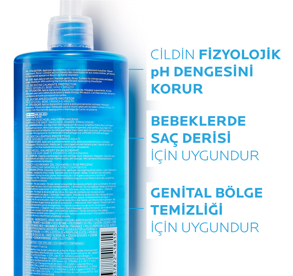 La Roche-Posay Lipikar Gel Lavant Kuru Ciltler için Bebek, Çocuk, Yetişkin Vücut Temizleme Jeli 750 ml