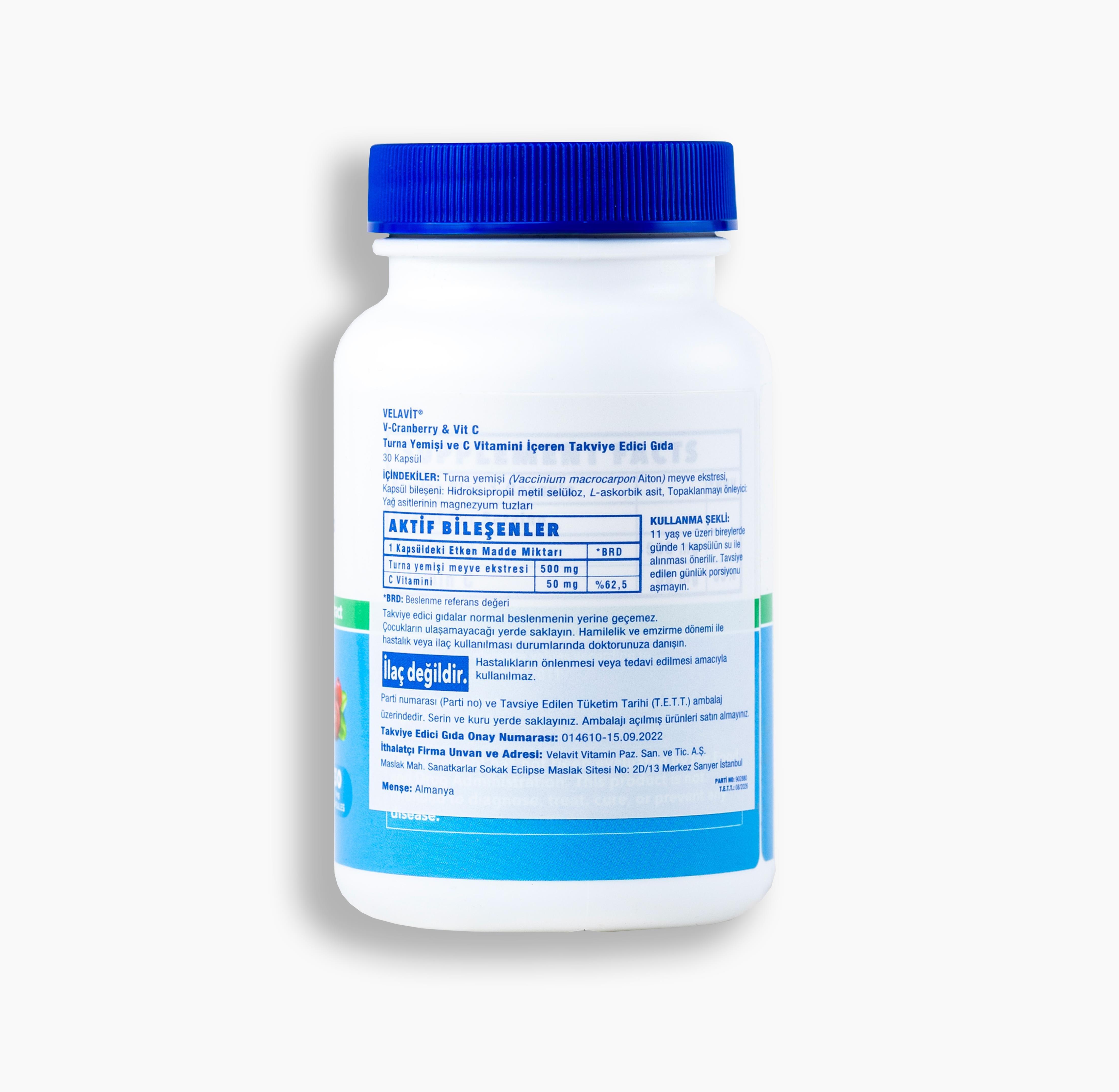 Velavit® V-Cranberry & Vit C- 30 Kapsül