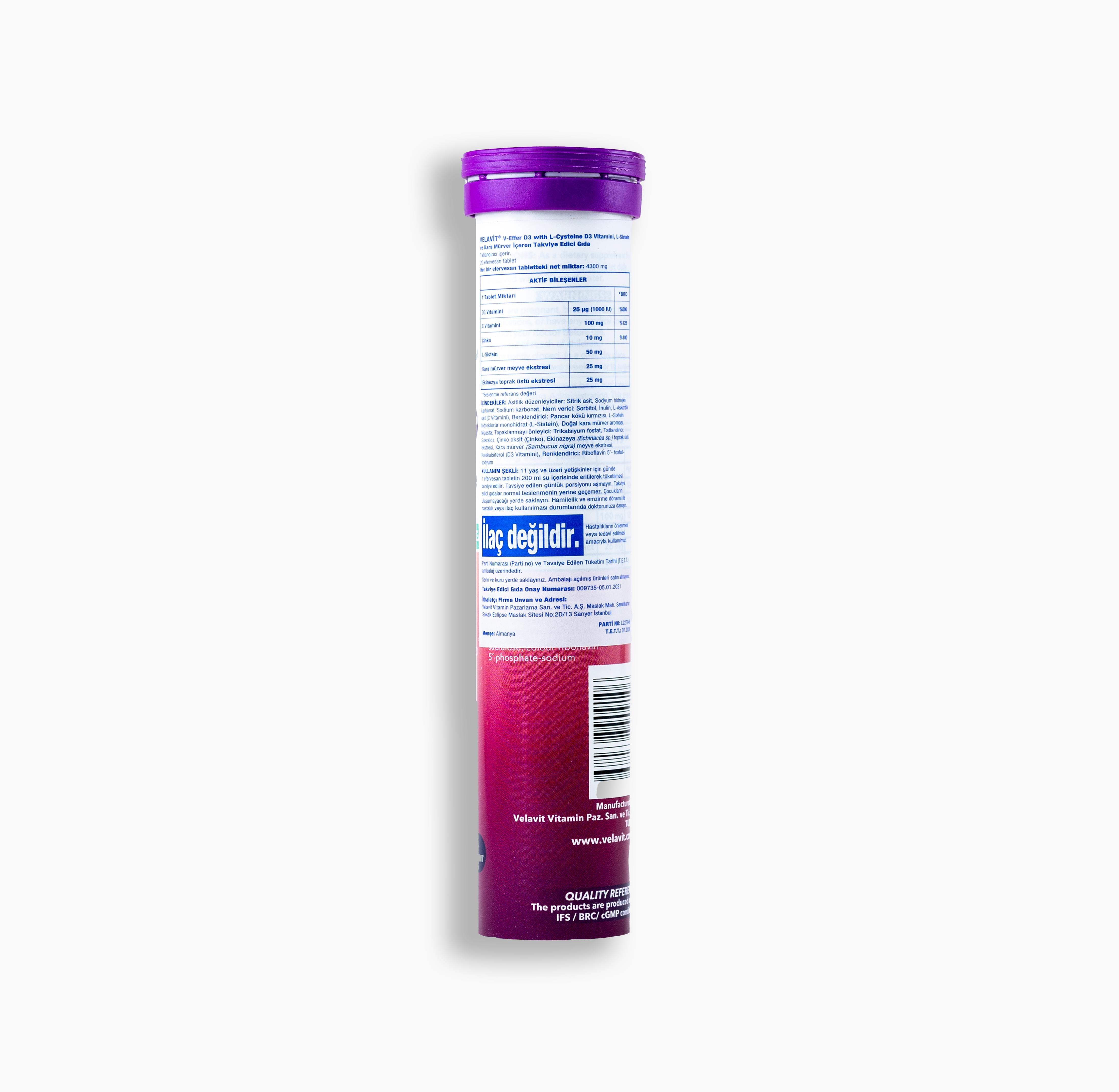 Velavit® V-Effer D3 With L-Cystein 20 Effervesan Tablet