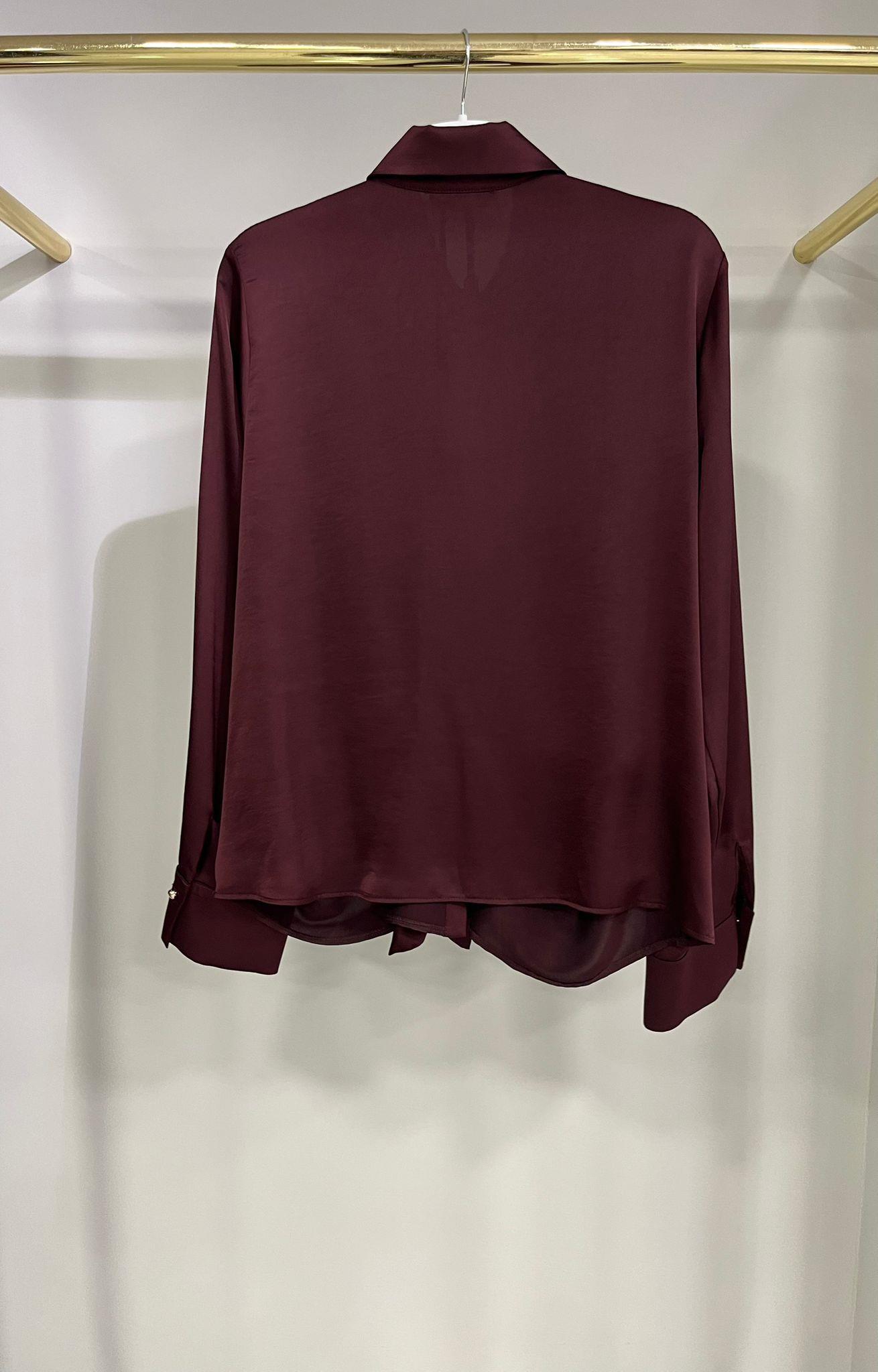 Clande Beli Bağlamalı Bordo Gömlek