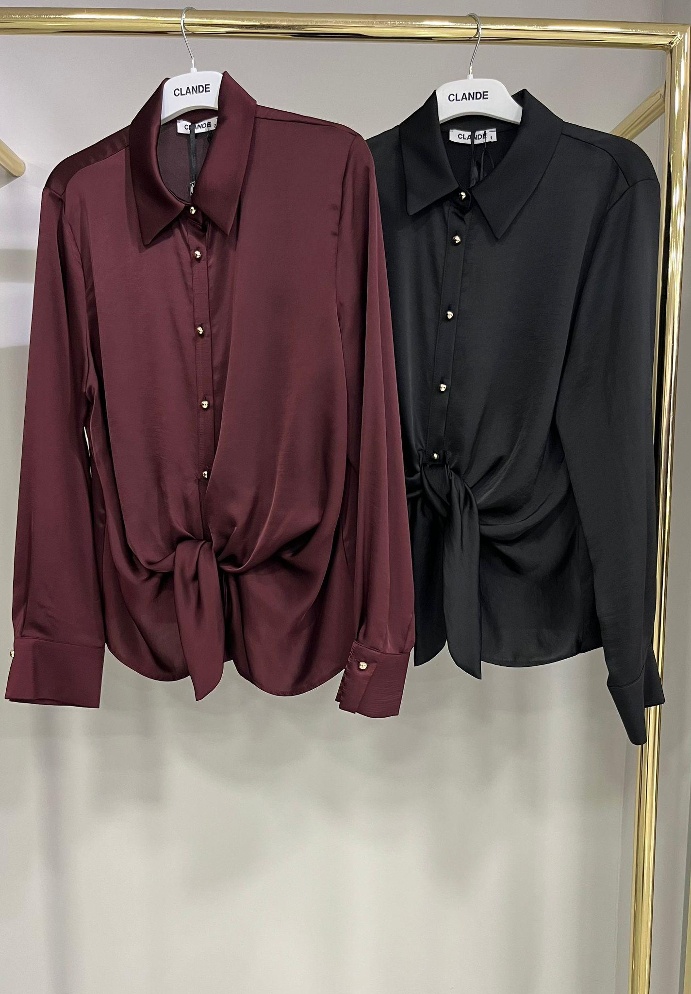 Clande Beli Bağlamalı Bordo Gömlek