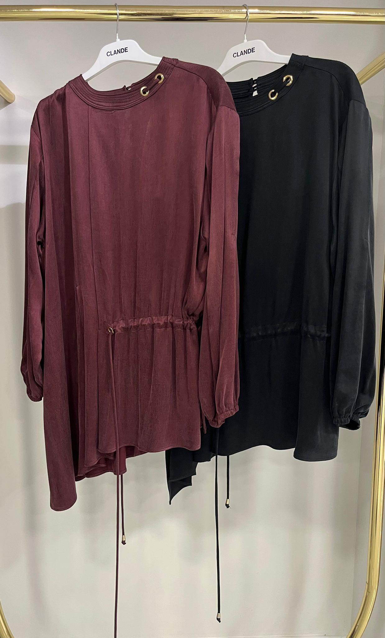 Clande Yandan Bağlamalı Bordo Tunik